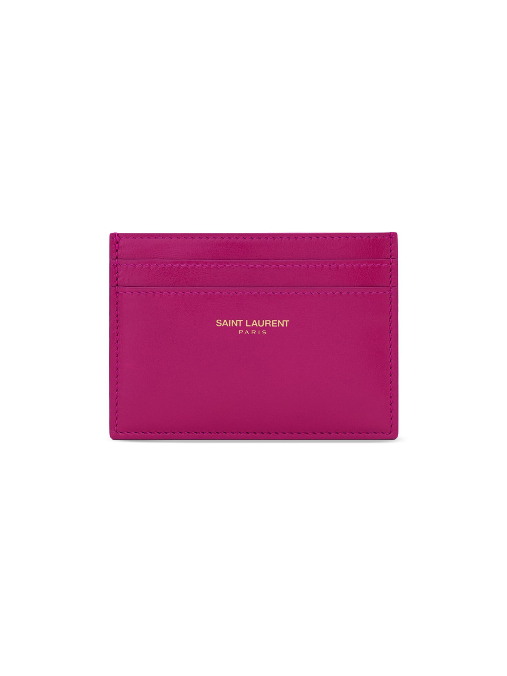 Saint Laurent Women's Card Case in Shiny Leather - Dark Fuchsia
