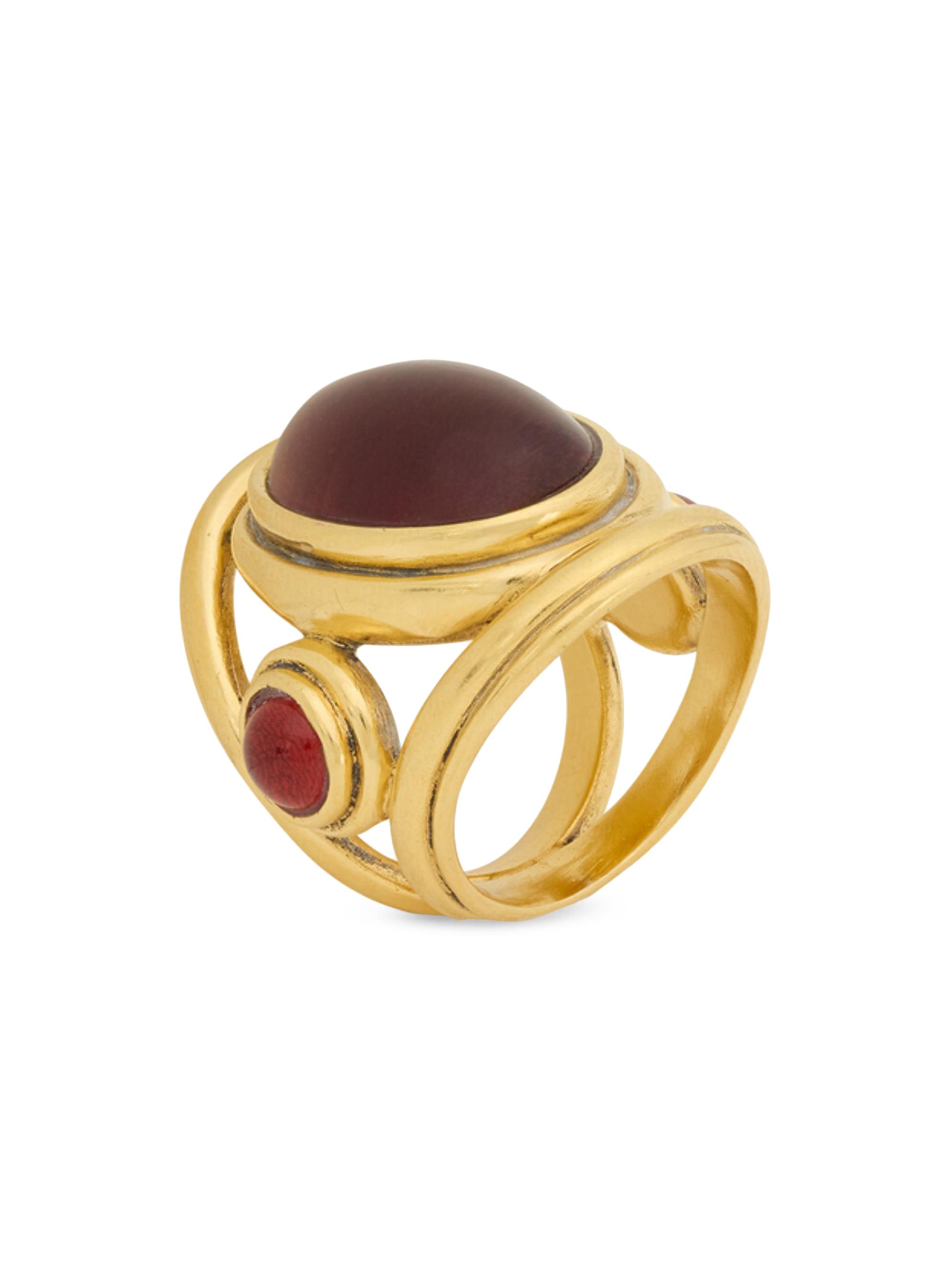Saint Laurent Women's Cabochon Trilogy Ring in Resin and Metal - Burgundy Gold