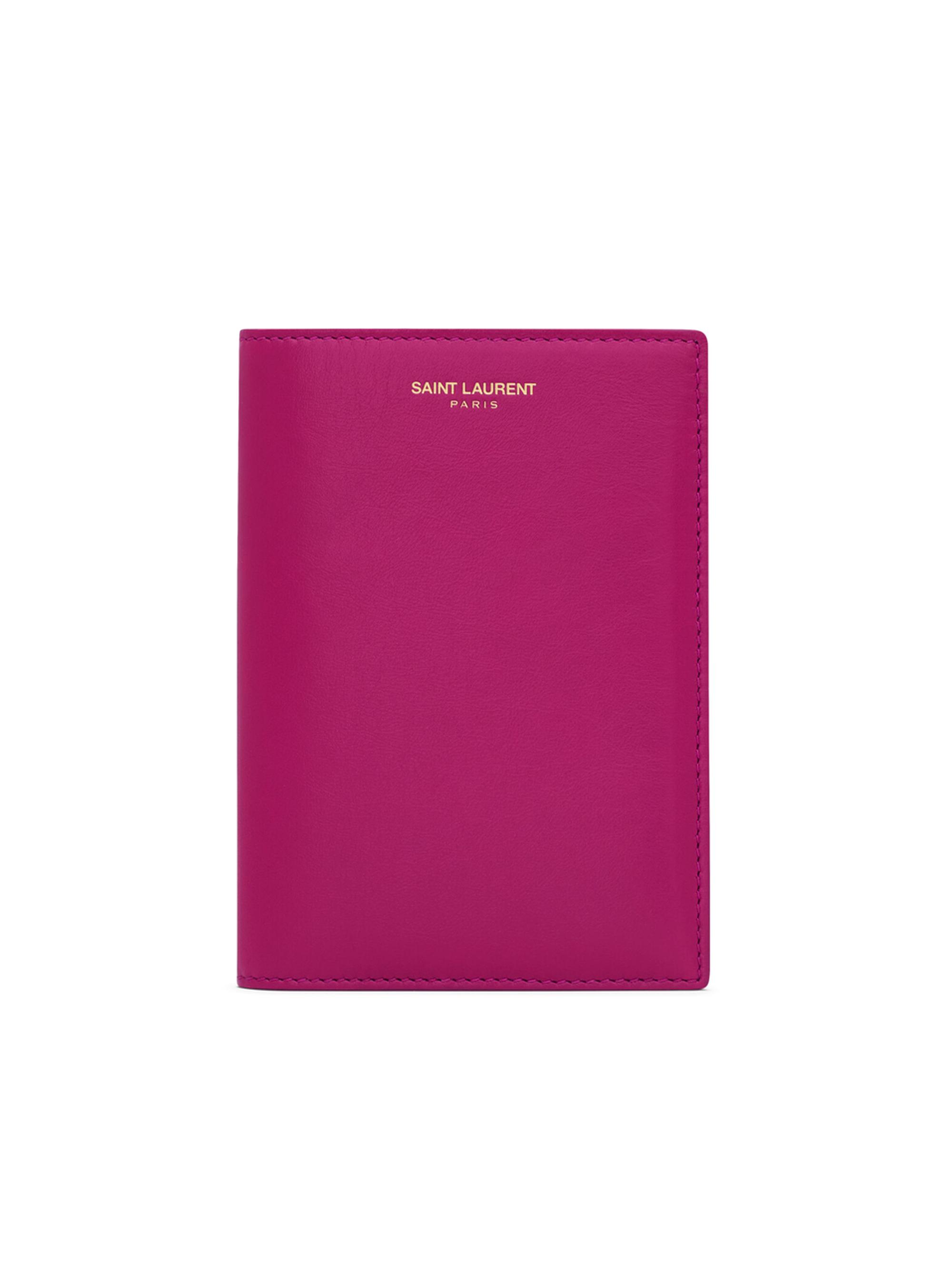 Saint Laurent Passport Case in Shiny Leather - Dark Fuchsia