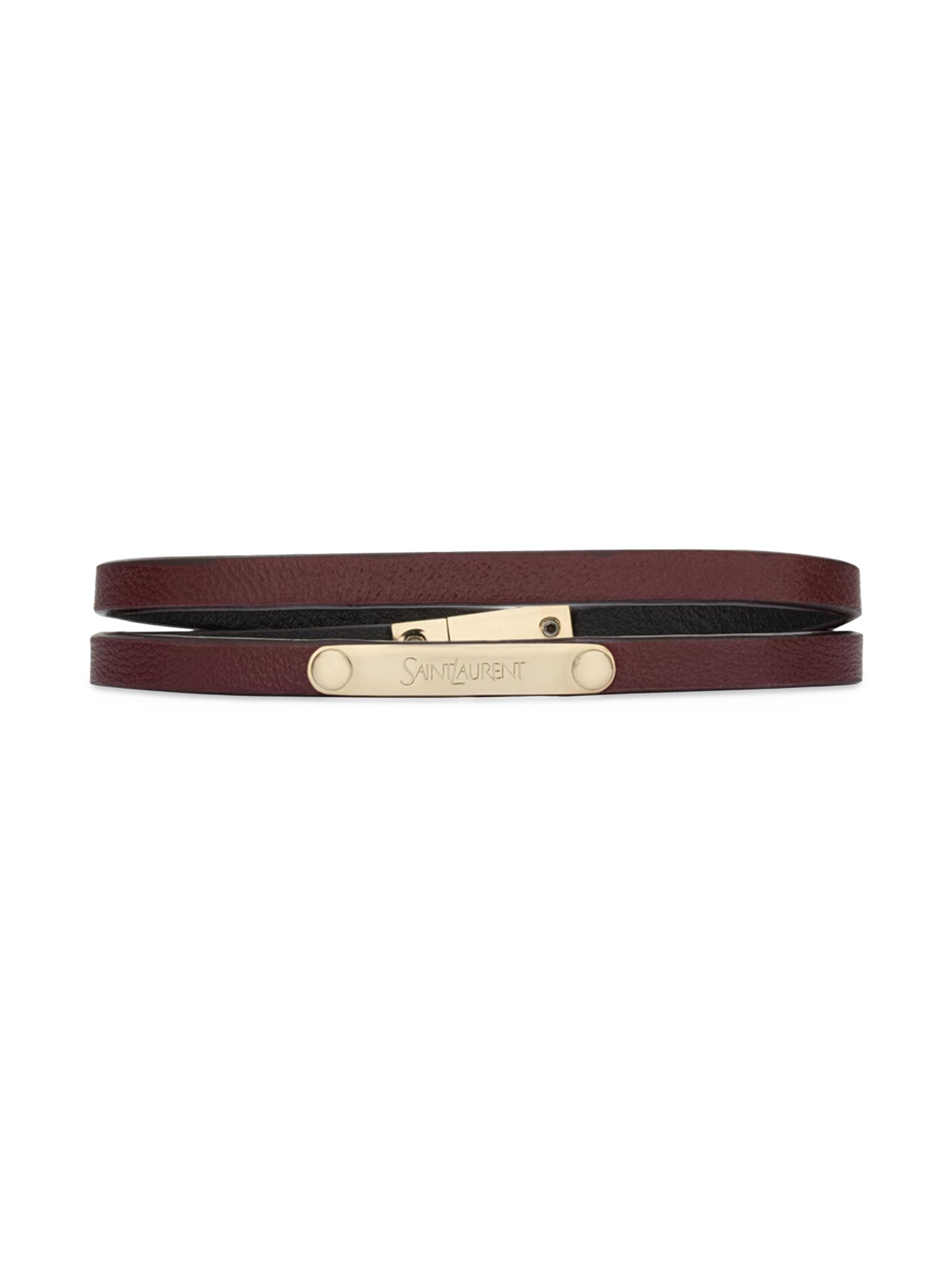 Saint Laurent Women's Double-Wrap Bracelet in Leather and Metal - Burgundy