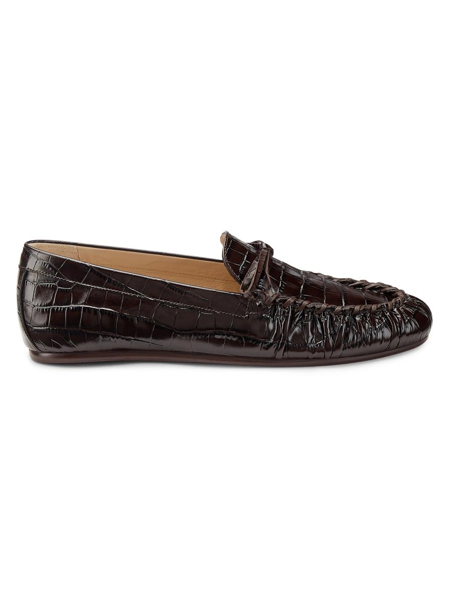 Stuart Weitzman Cognac Croc-Embossed Leather Slip-On Loafers Sz 6 Stuart Weitzman Spencer Croc-Embossed Leather Penny Loafers  main image 2