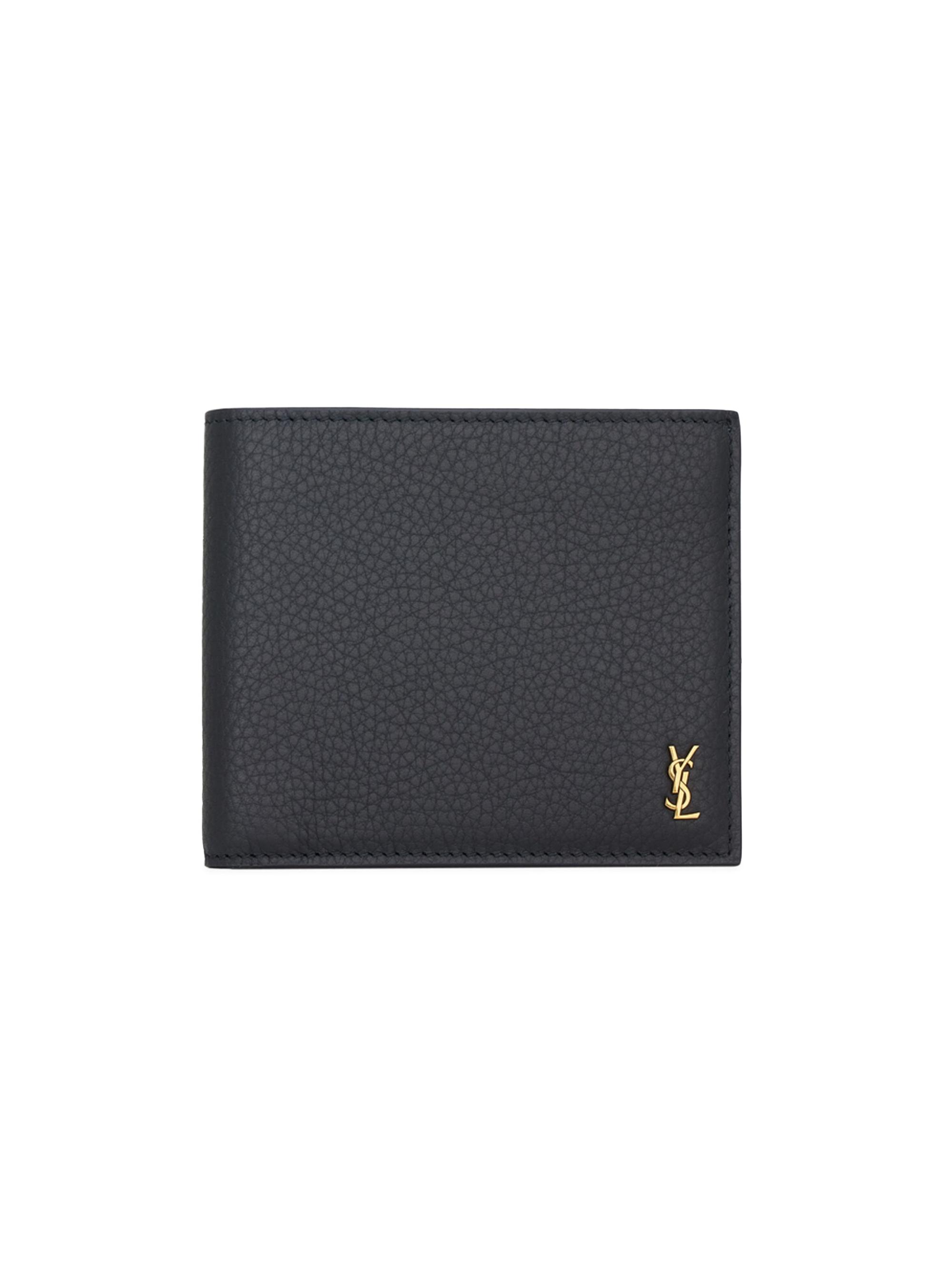 Saint Laurent Men's Tiny Cassandre East-West Wallet in Grained Leather - Midnight Blue