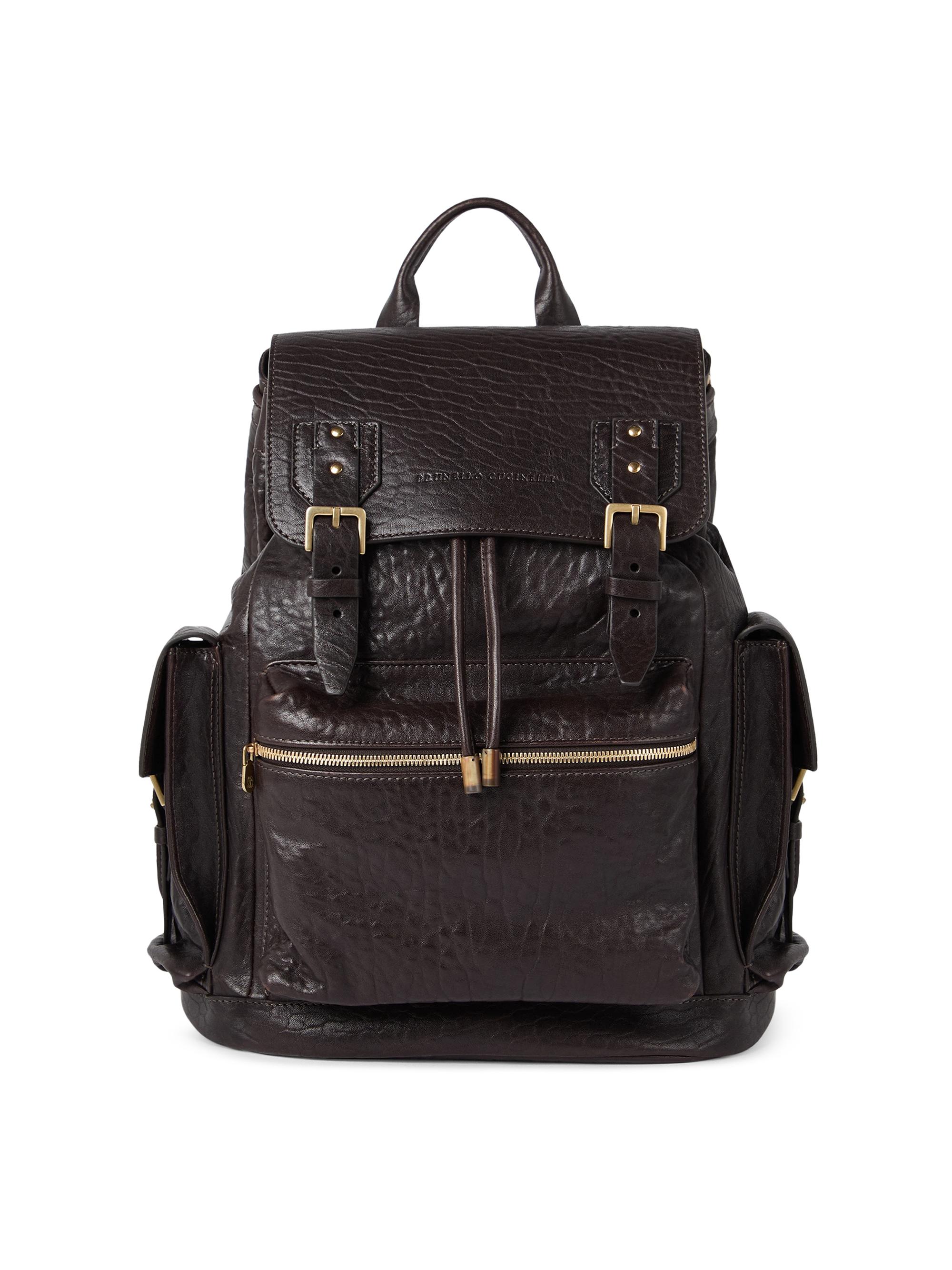 Brunello Cucinelli Men's Textured Grain Leather City Backpack - Brown