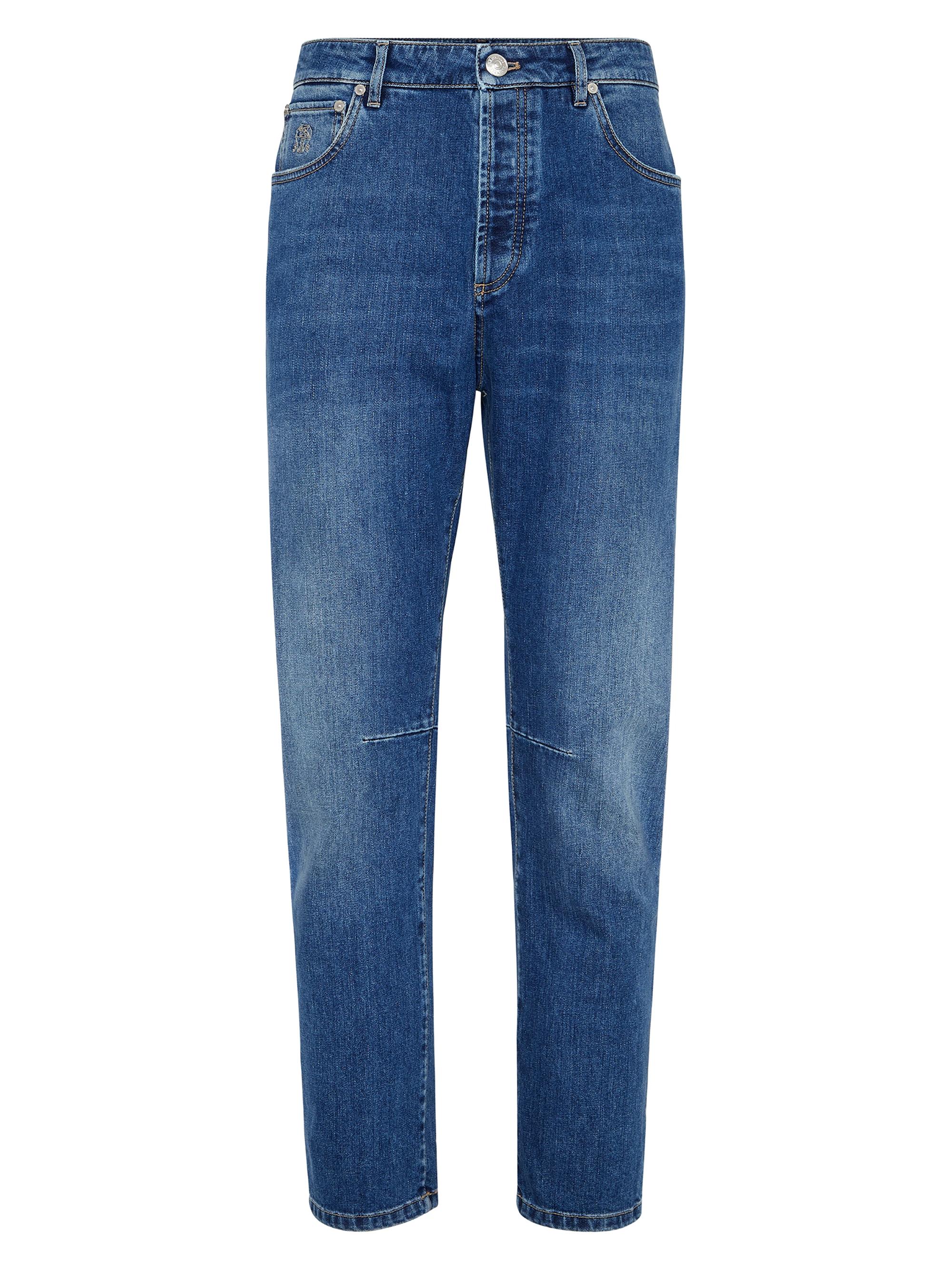 Brunello Cucinelli Men's Comfort Cotton Denim Leisure Fit Five Pocket Jeans - Medium Denim