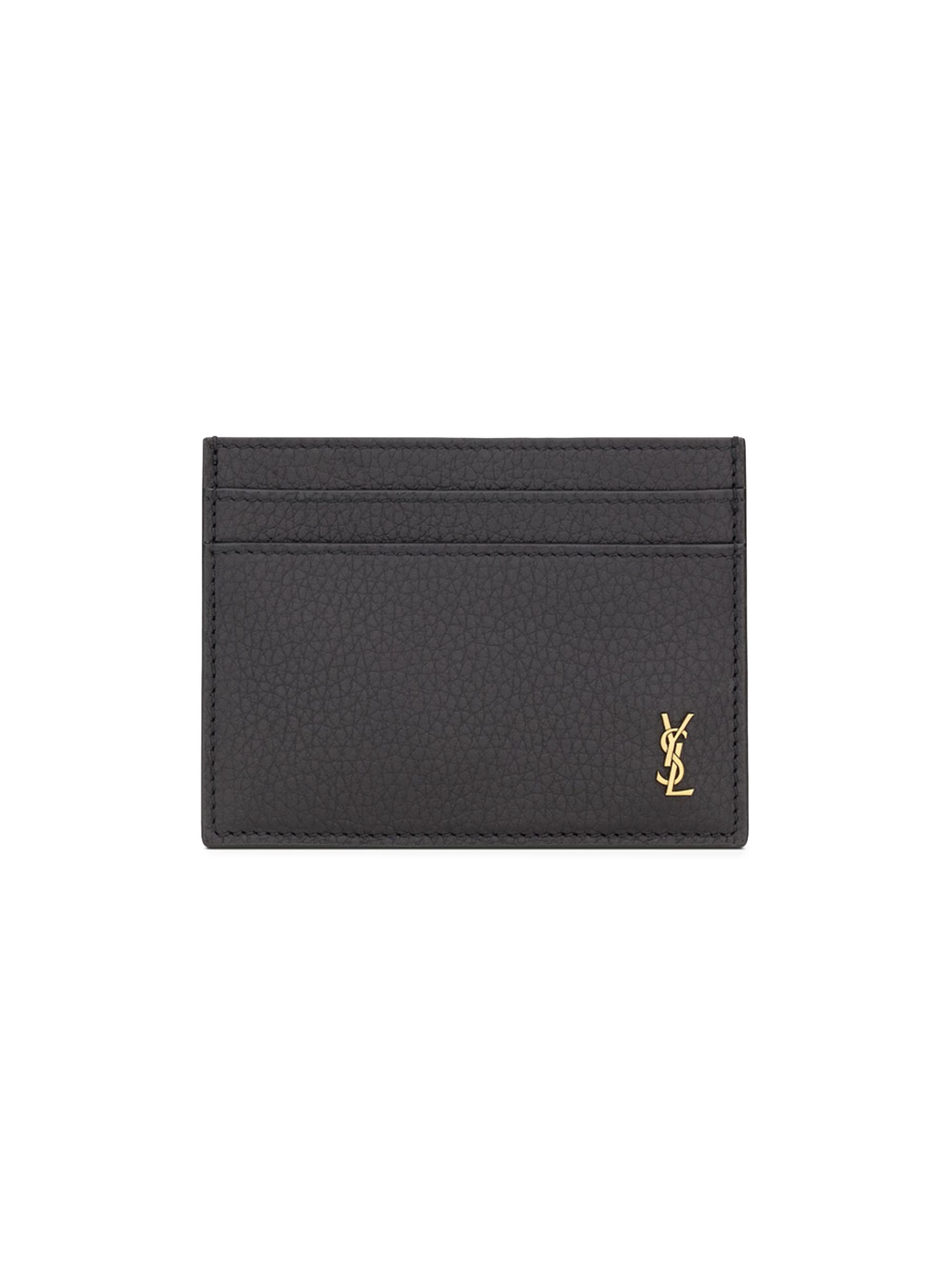 Saint Laurent Men's Tiny Cassandre Card Case in Grained Leather - Midnight Blue