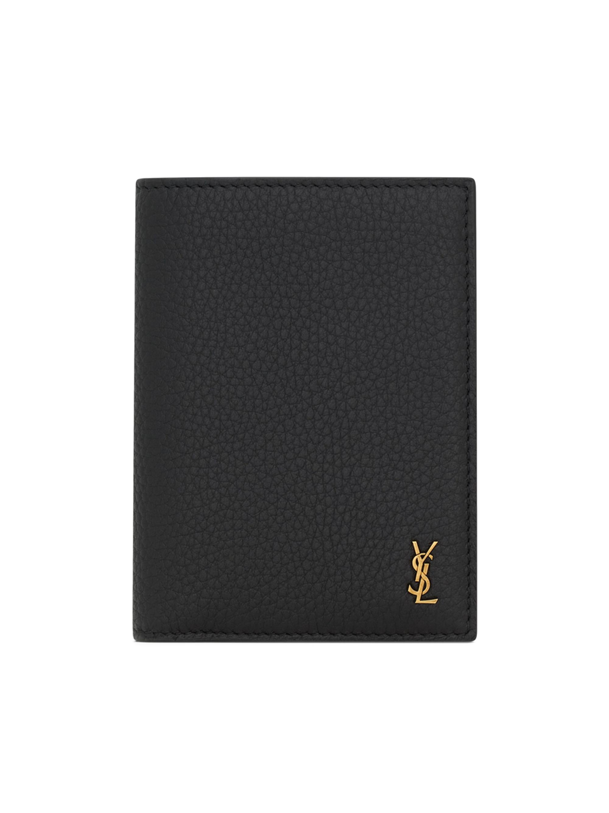 Saint Laurent Tiny Cassandre Credit Card Wallet in Shiny Leather