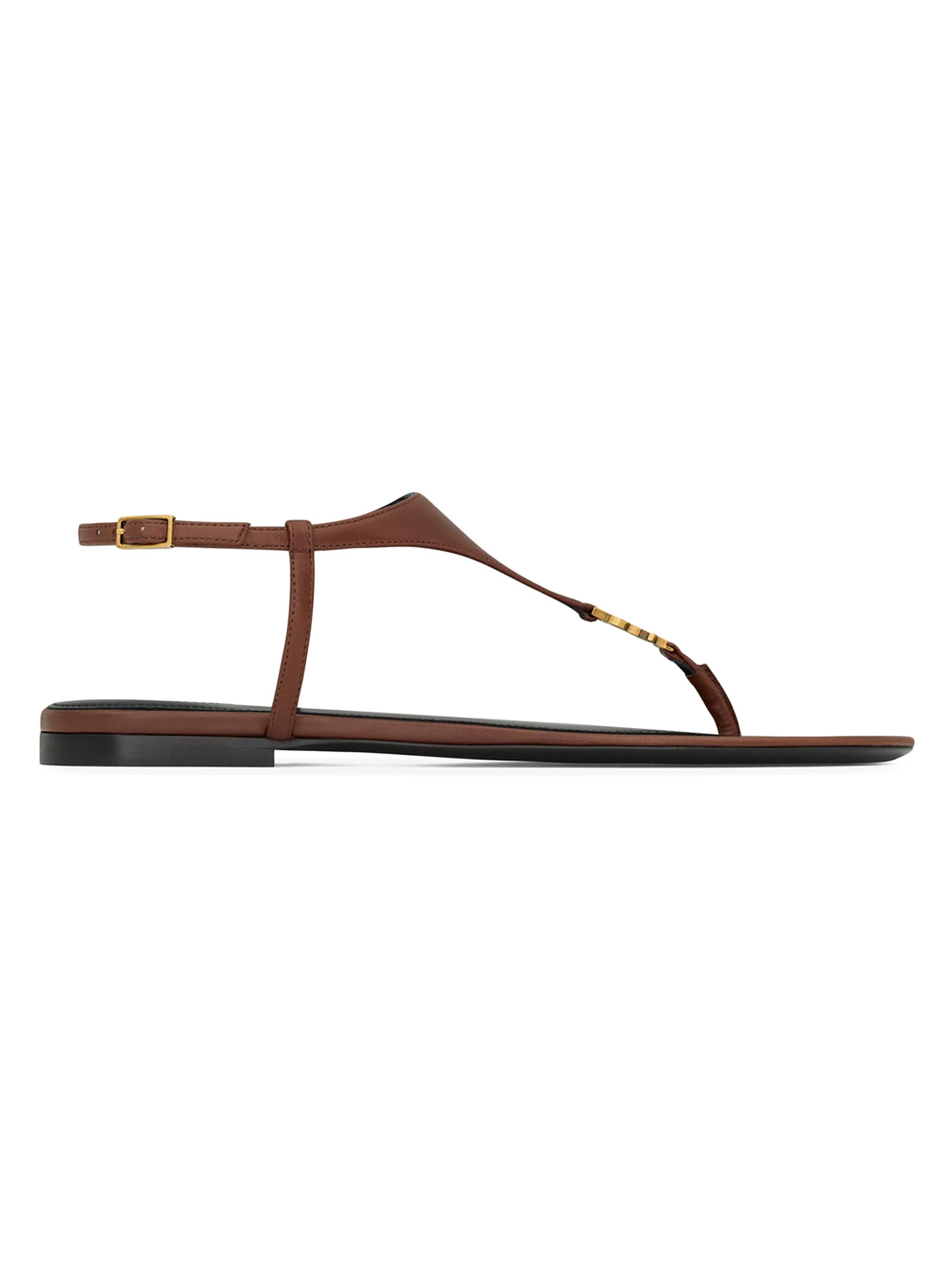 Saint Laurent Women's Cassandra Sandals in Smooth Leather - Brown