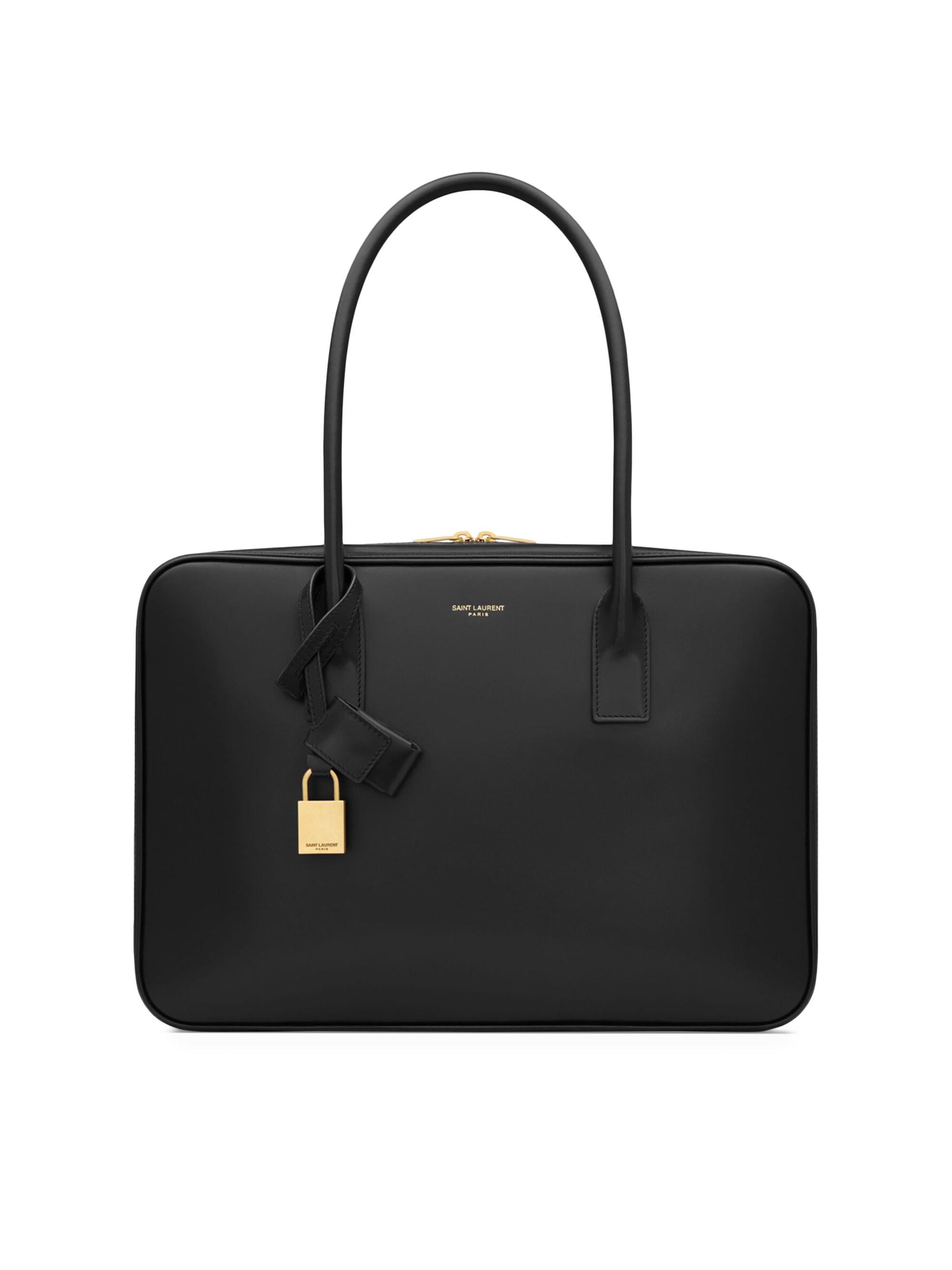 SAINT LAURENT ショルダーバッグ MANHATTAN small in shiny crocodile-embossed leather in Black