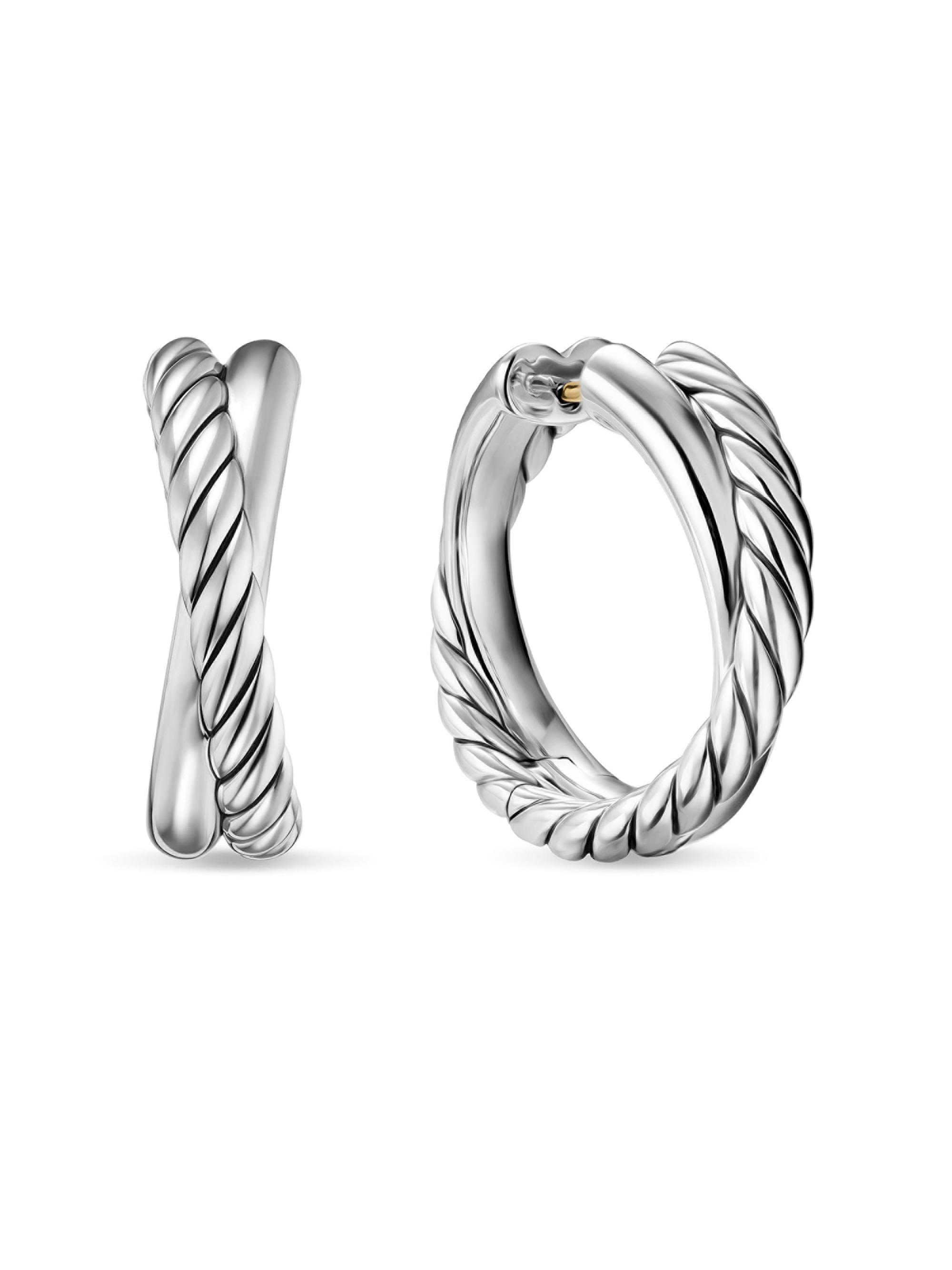 David Yurman Women's Crossover Hoop Earrings in Sterling Silver, 22.3MM - Silver