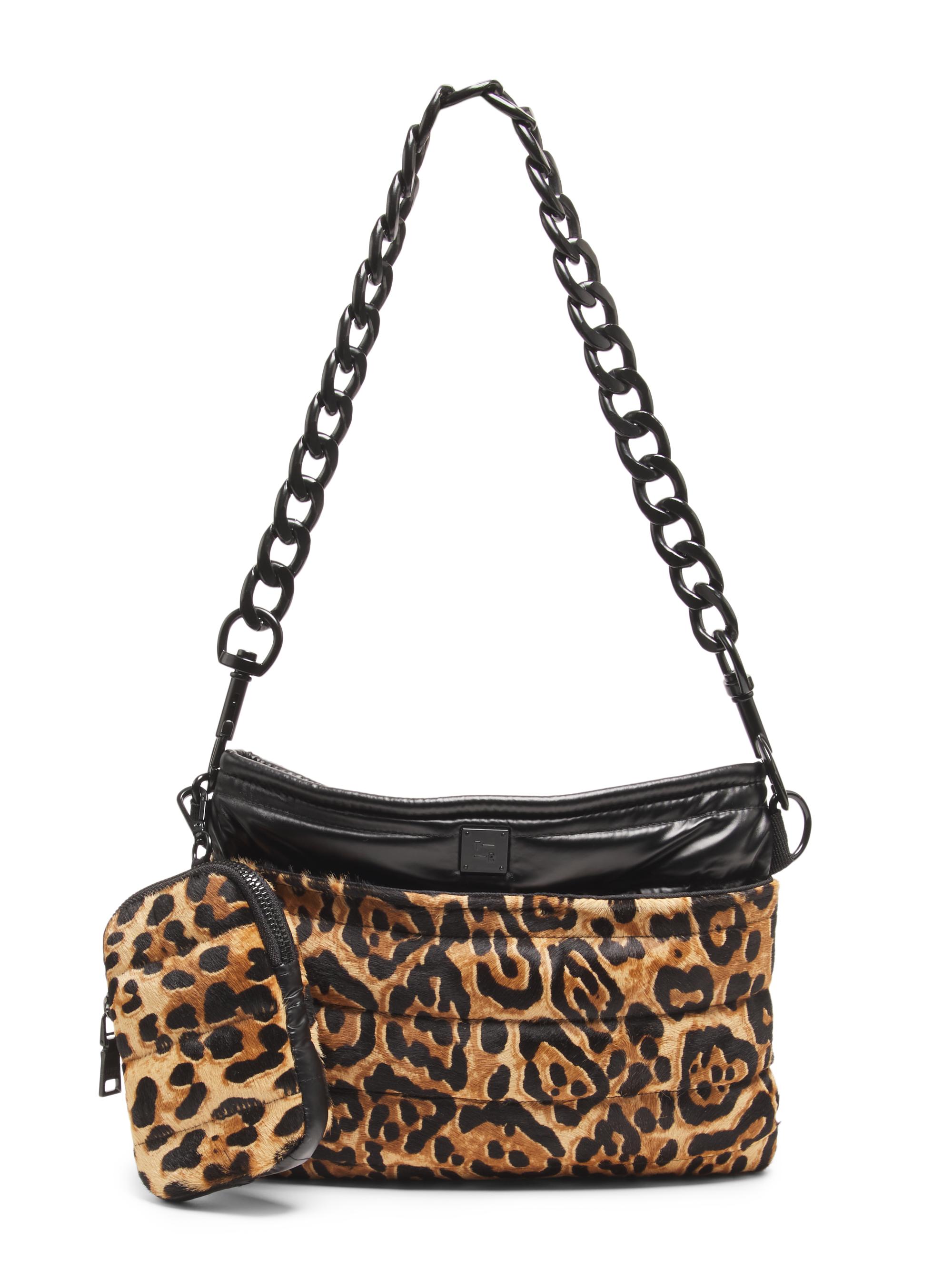Think Royln Women's Downtown Leopard Quilted Leather Crossbody Bag - Wild Leopard Pearl Black
