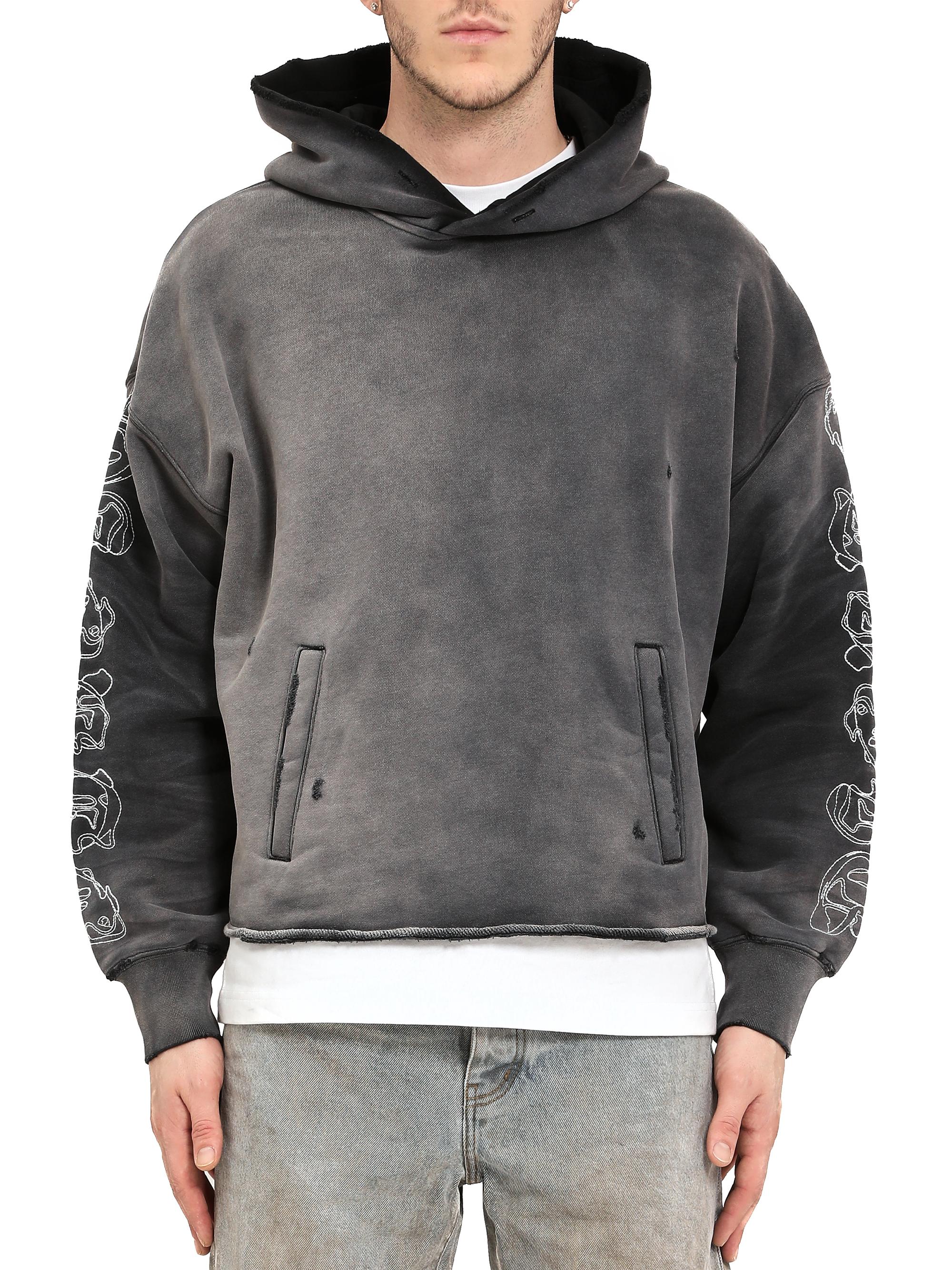 Purple Brand Men's Oversized Embroidered Heavyweight Fleece Hoodie - Black