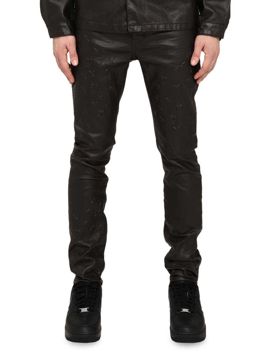 Purple Brand Stretch-Cotton Monogram Embossed Skinny-Fit Pants