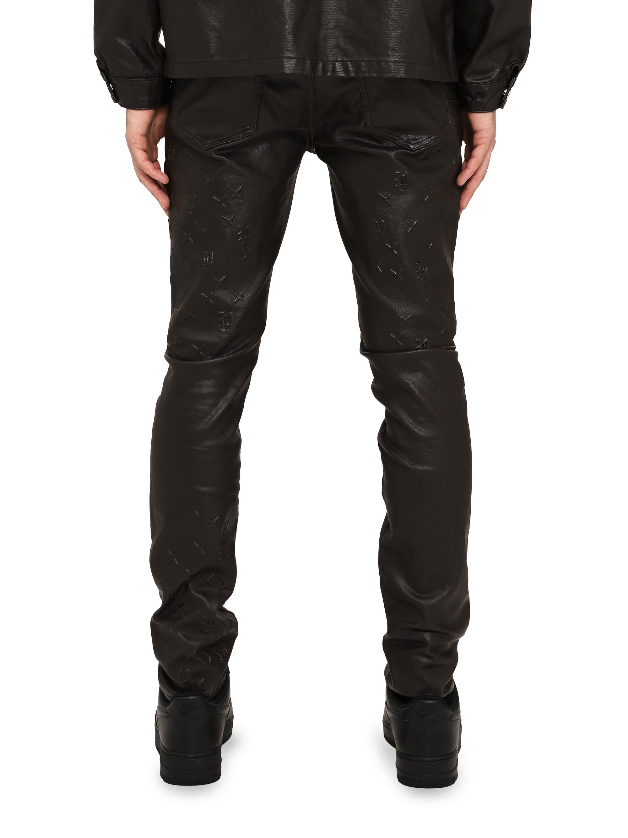 Purple Brand Stretch-Cotton Monogram Embossed Skinny-Fit Pants