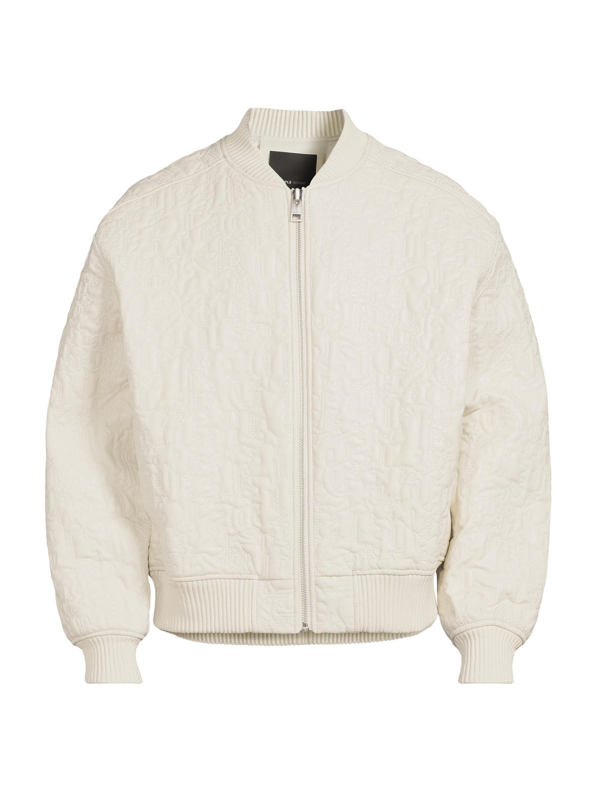 Purple Brand Men's Textured Leather Oversized Bomber Jacket - Off White