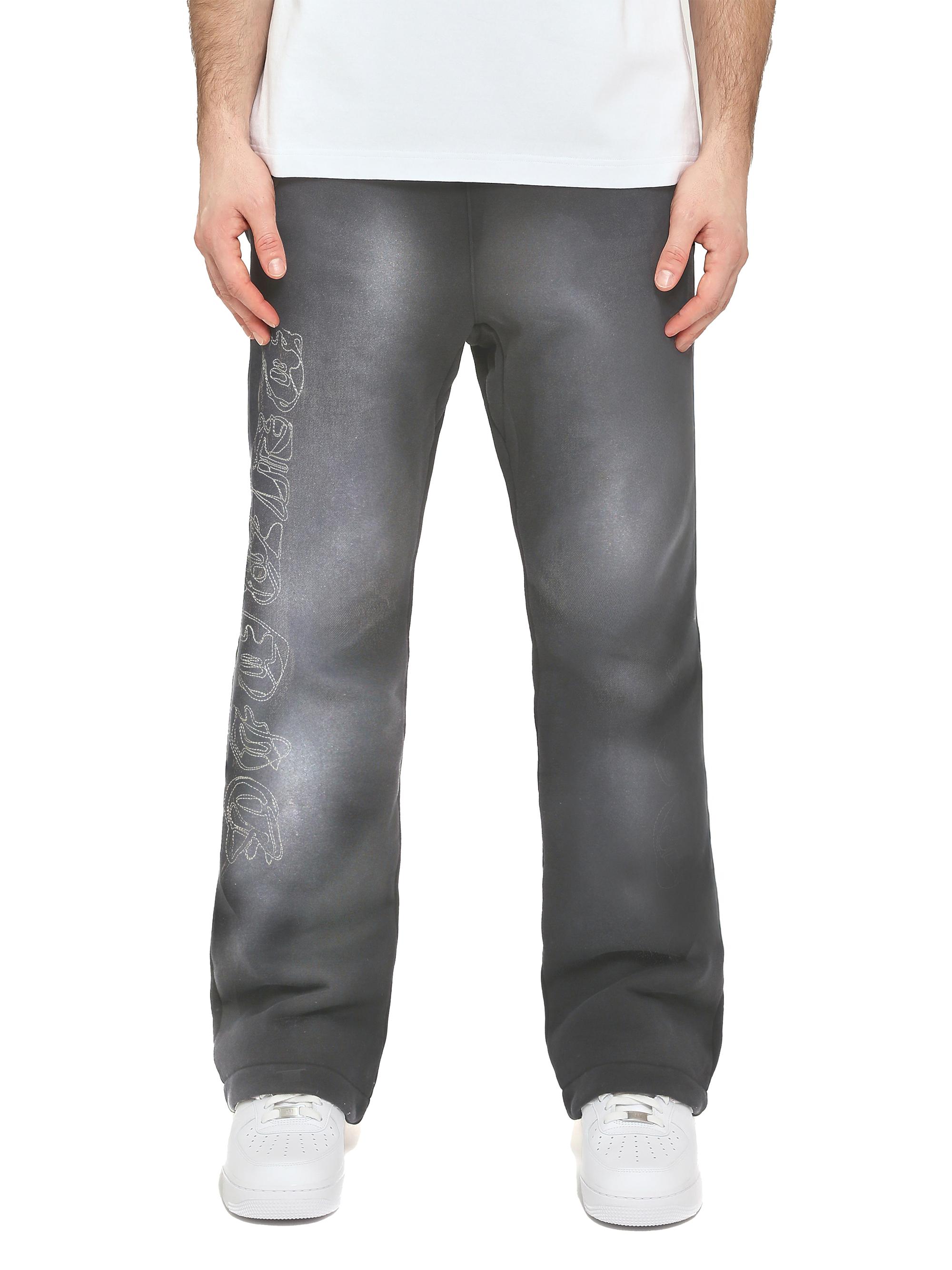 Purple Brand Men's Embroidered Heavyweight Fleece Straight-Leg Pants - Black