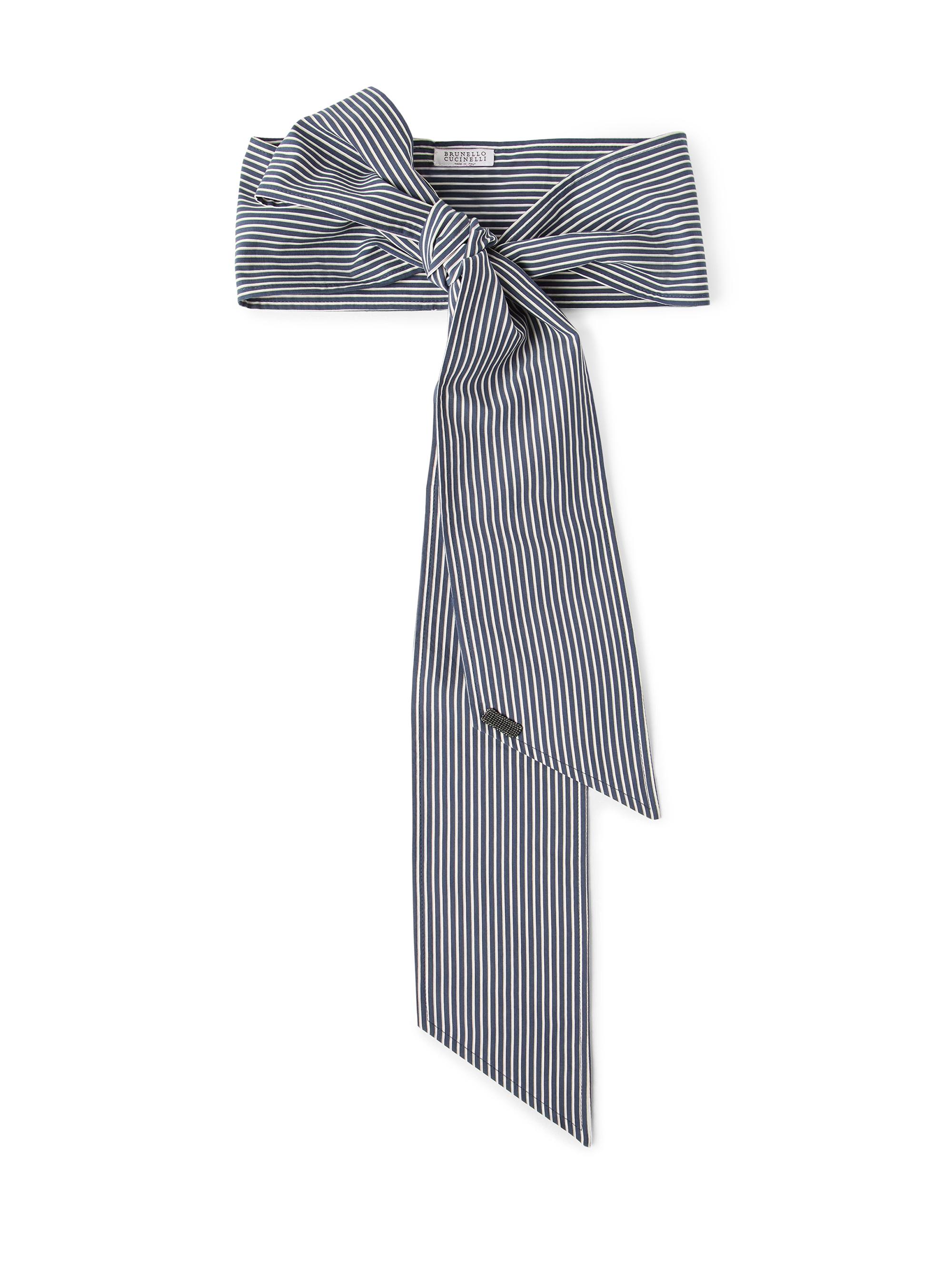 Brunello Cucinelli Women's Techno Cotton Regimental Stripe Poplin Foulard with Monili - Blue