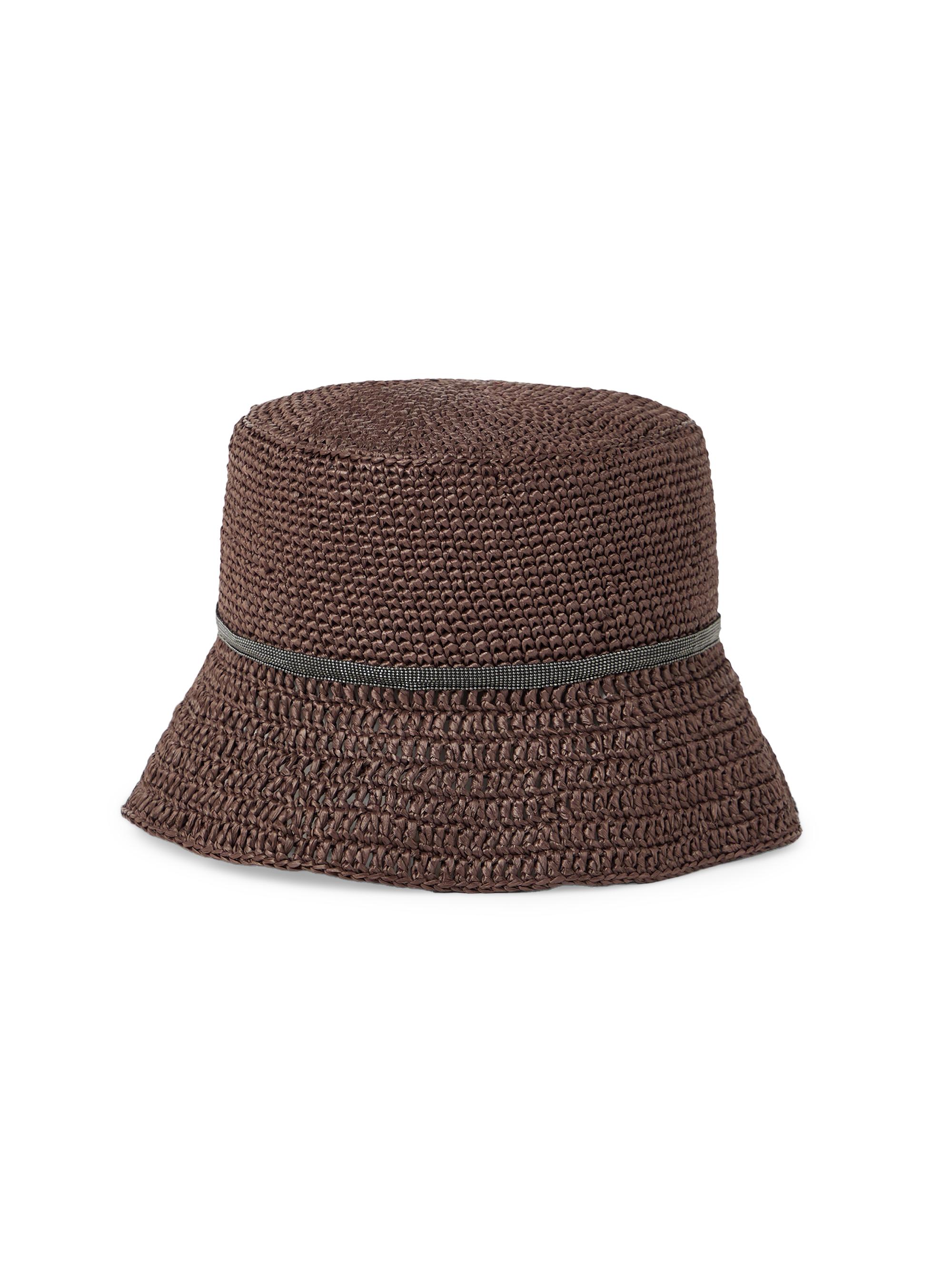 Brunello Cucinelli Women's Techno Raffia Bucket Hat with Shiny Band - Rust Brown