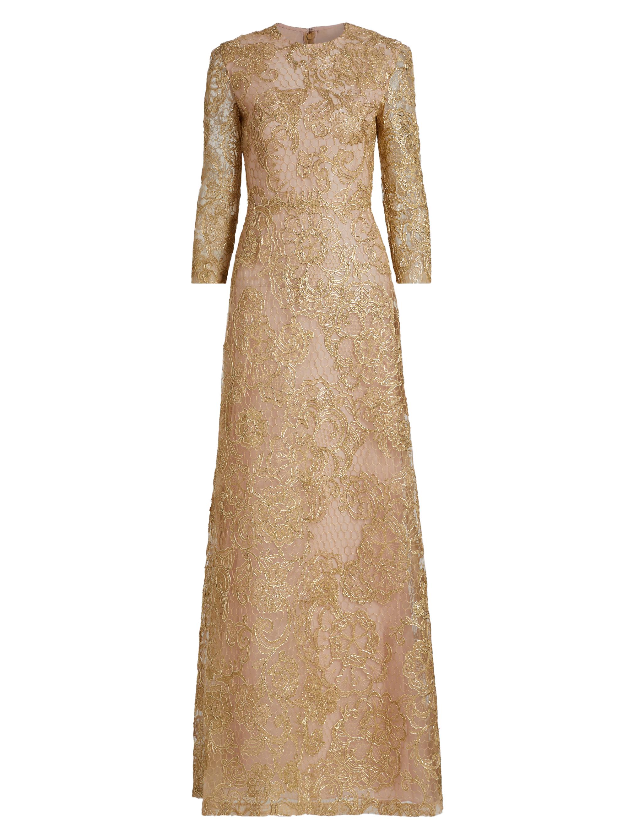Reem Acra Women's Metallic Embroidered A-Line Gown - Gold