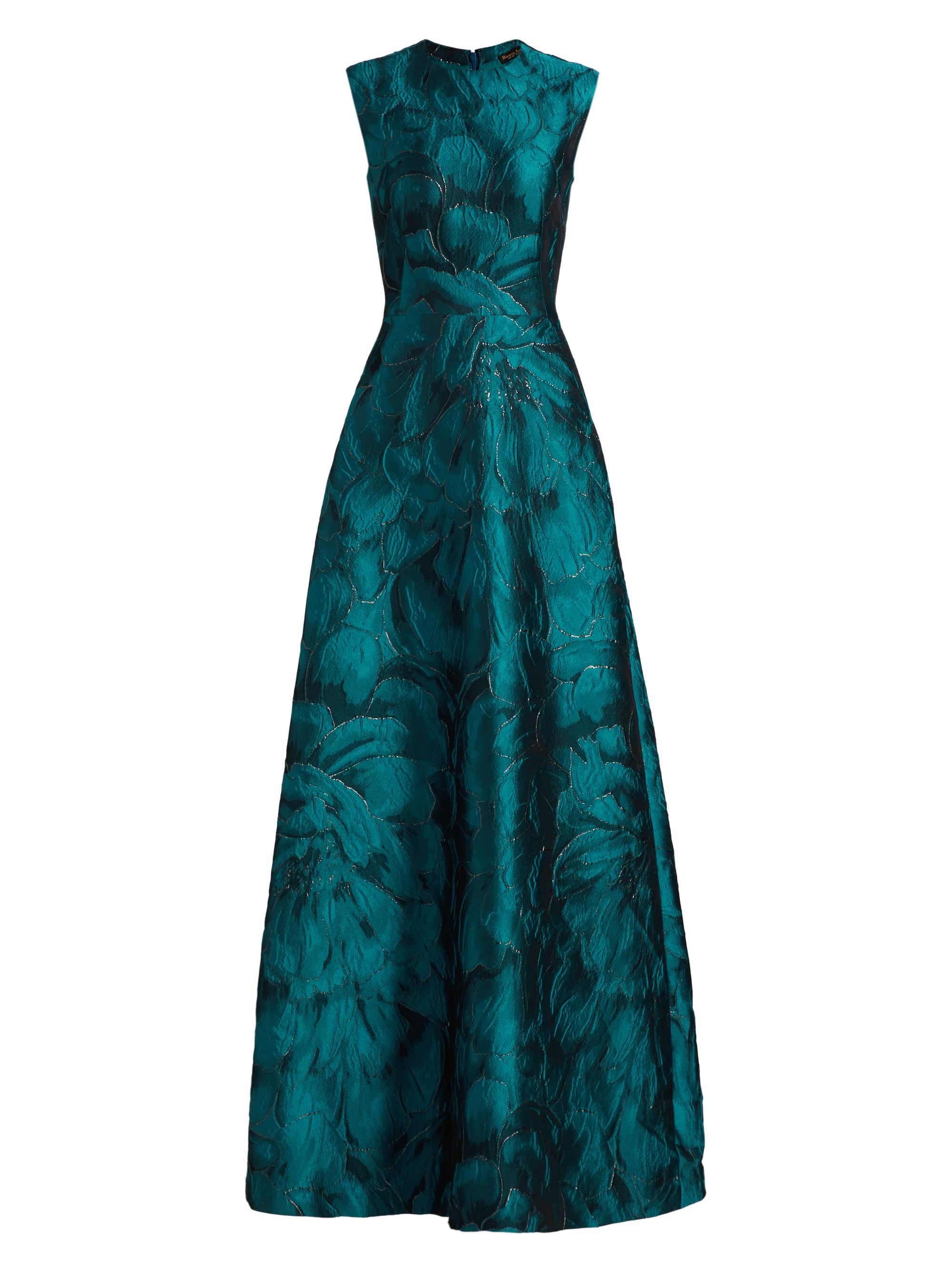 Reem Acra Women's Floral Brocade Sleeveless A-Line Gown - Teal