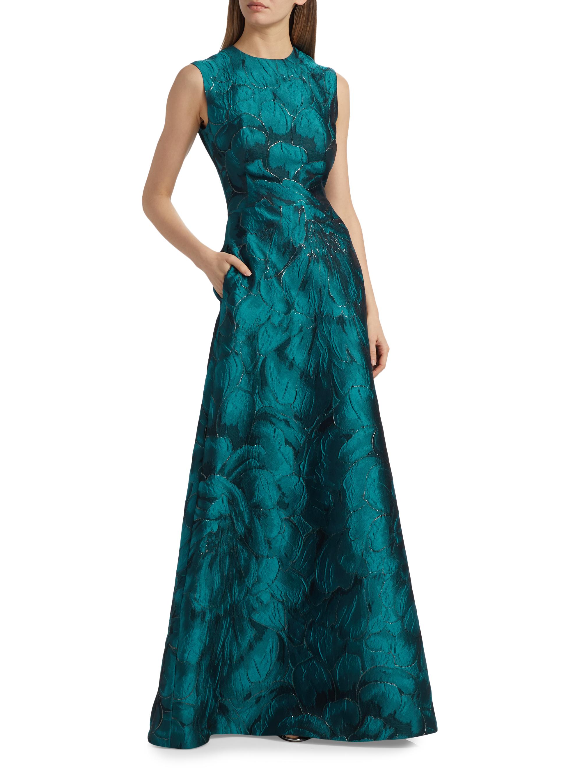 Reem Acra Floral Brocade Sleeveless A-Line Gown | Saks Fifth