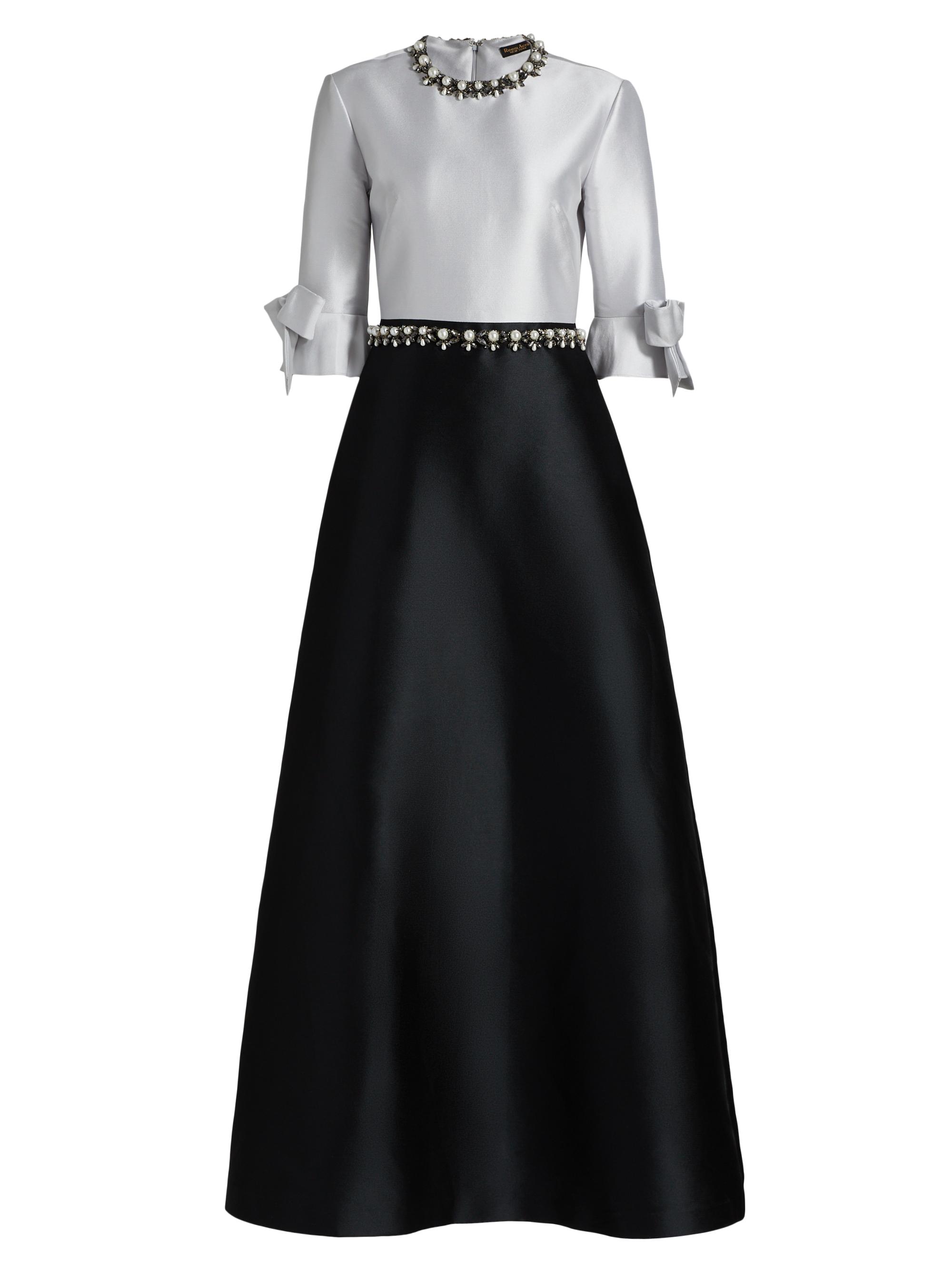 Reem Acra Women's Embellished Satin Two-Tone Shirtwaist Gown - Black Silver