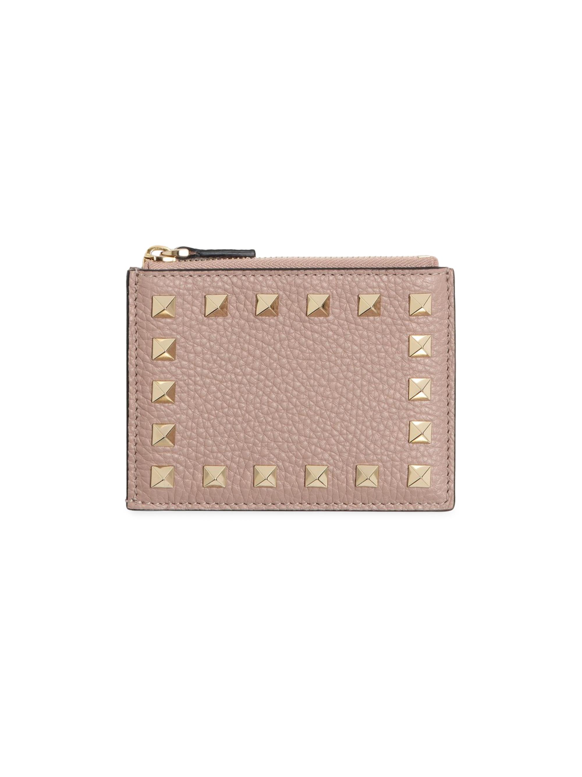 Valentino Garavani Women's Rockstud Grainy Calfskin Cardholder with Zipper - Poudre