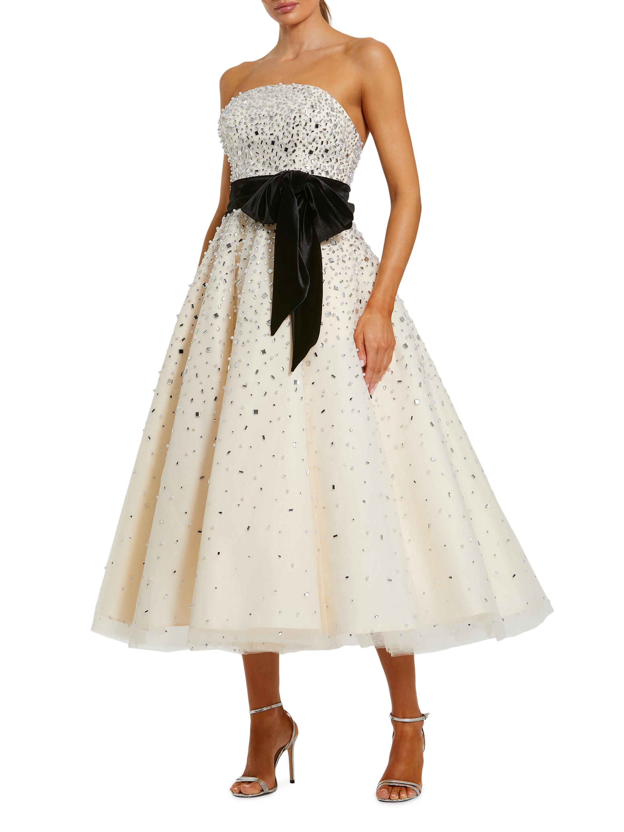 Mac Duggal Women's Bandeau Beaded Midi-Dress - Black Cream