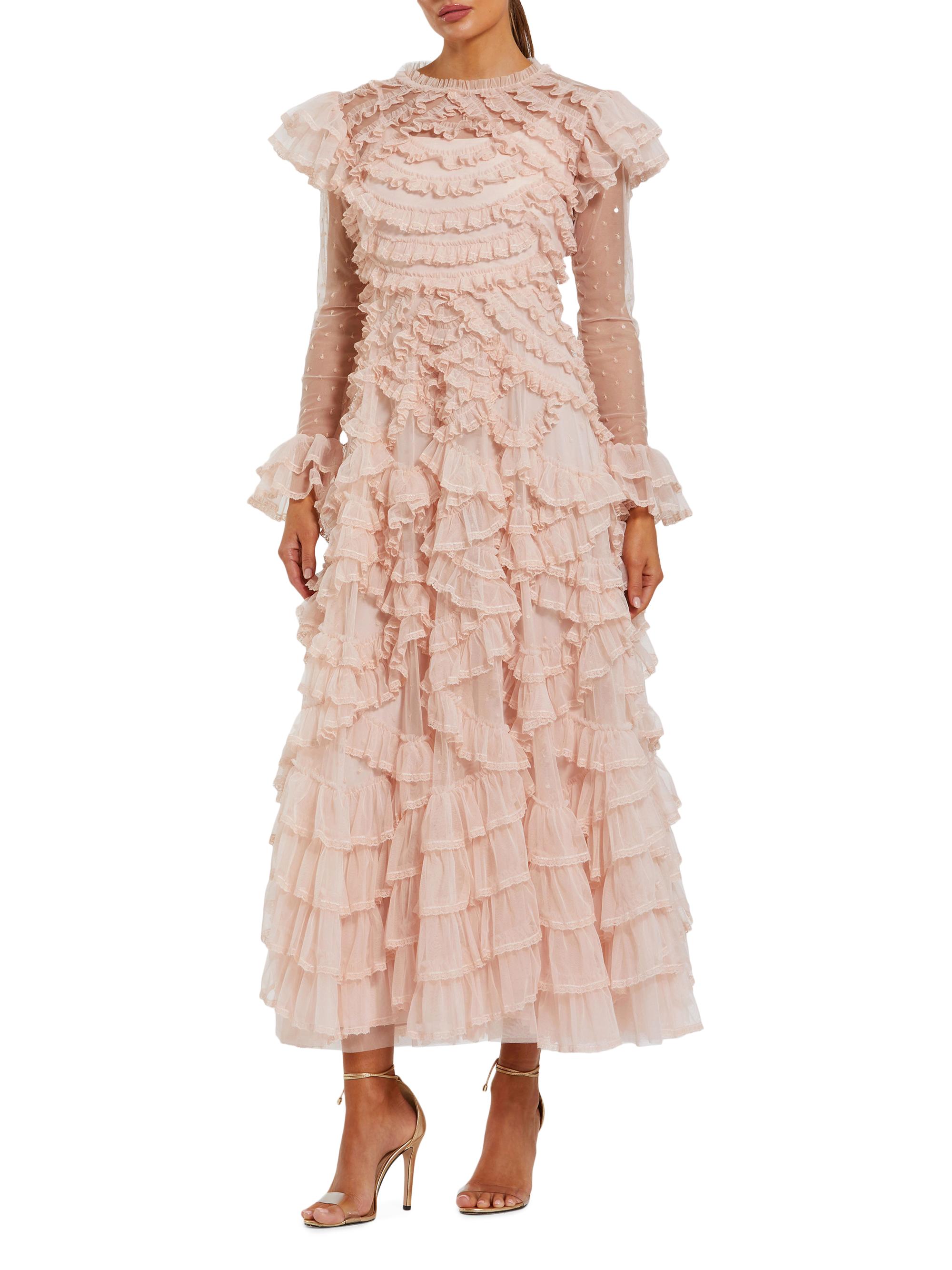 Mac Duggal Women's Ruffled Lace Maxi Dress - Porcelain