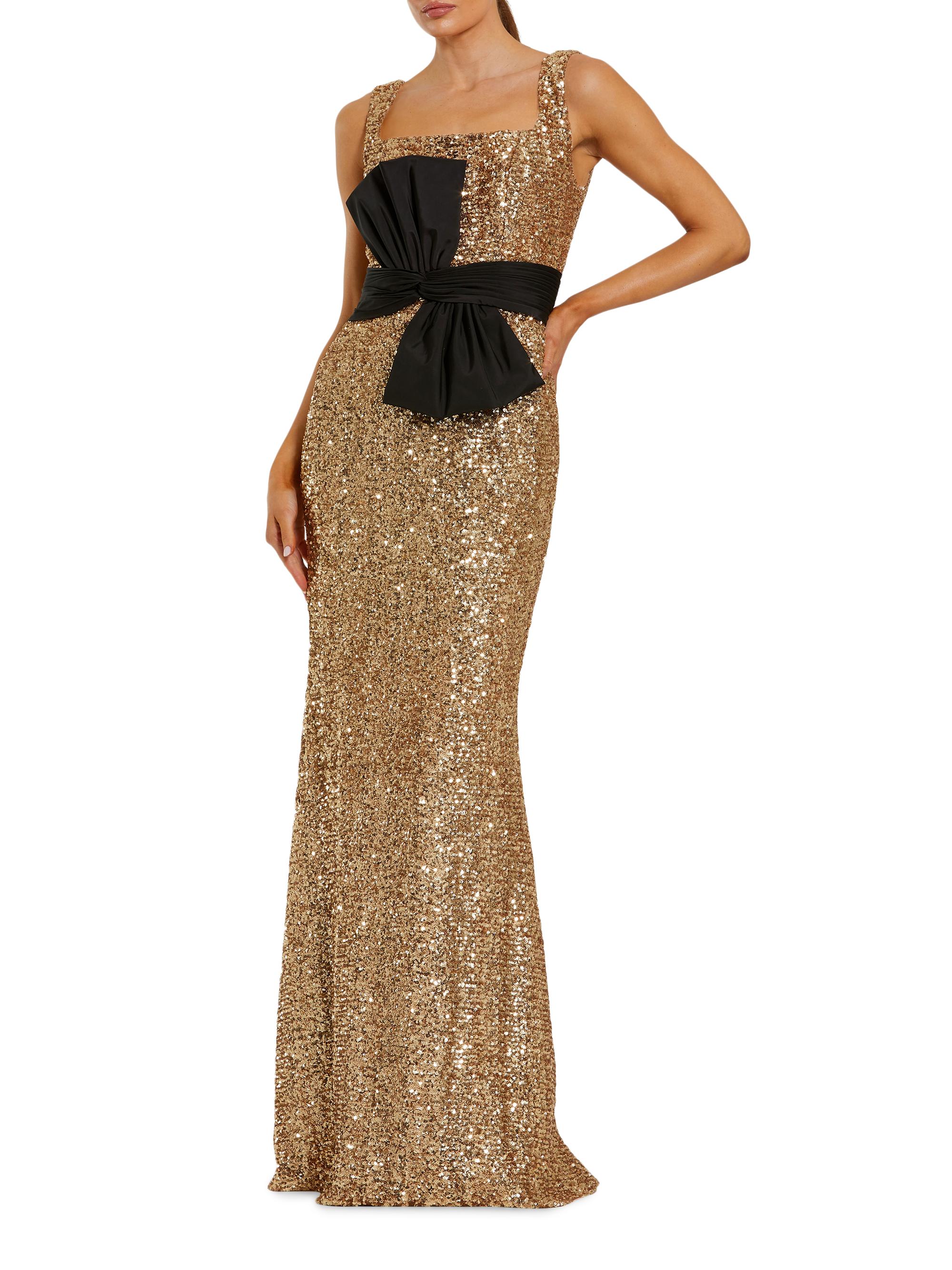 Mac Duggal Women's Sequined Bow Column Gown - Black Gold