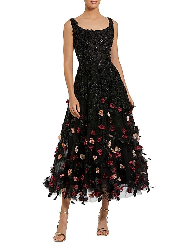 mac duggal cocktail dress Black Embellished Lace Illusion The delicate shoulder ruffles and v High Low Cocktail Dress Ruffle