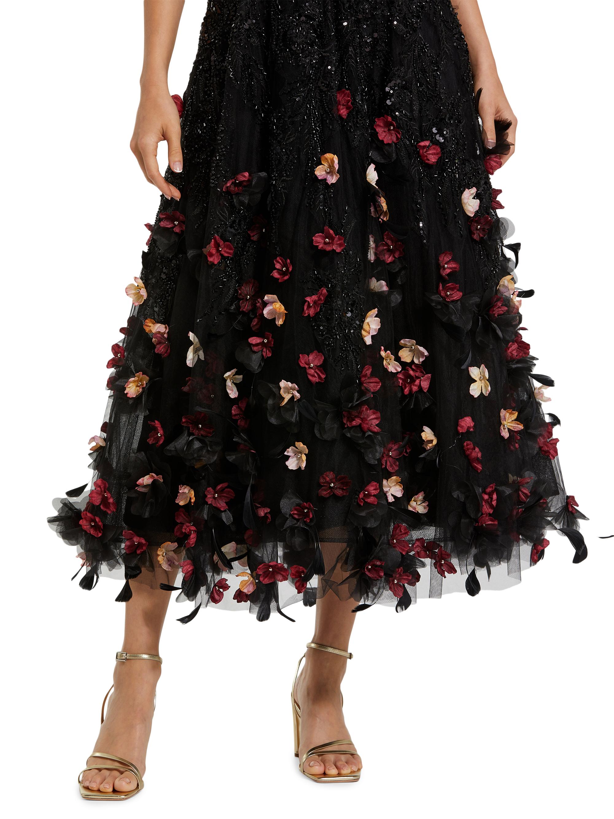 sequin floral tulle cocktail dress mac duggal Nude Multi Embellished Illusion Tulle Gown