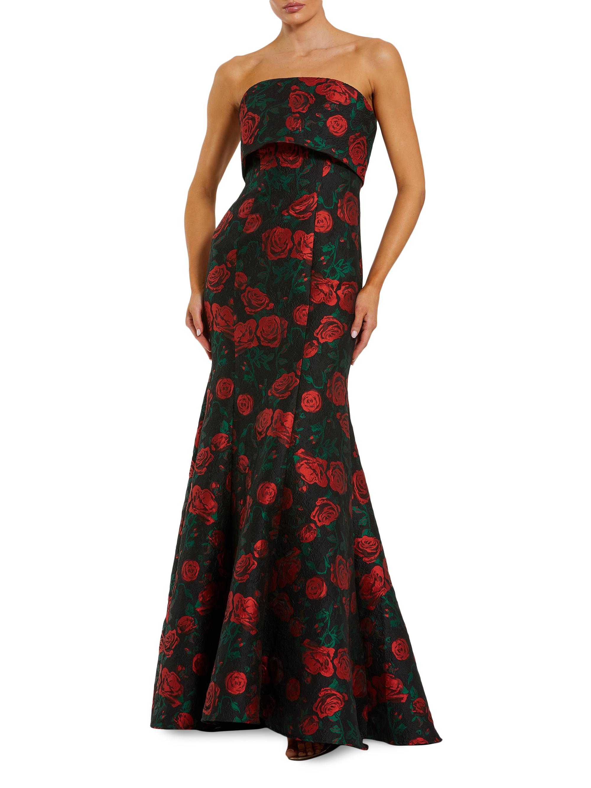 Mac Duggal Women's Floral Brocade Strapless Mermaid Gown - Black Multi
