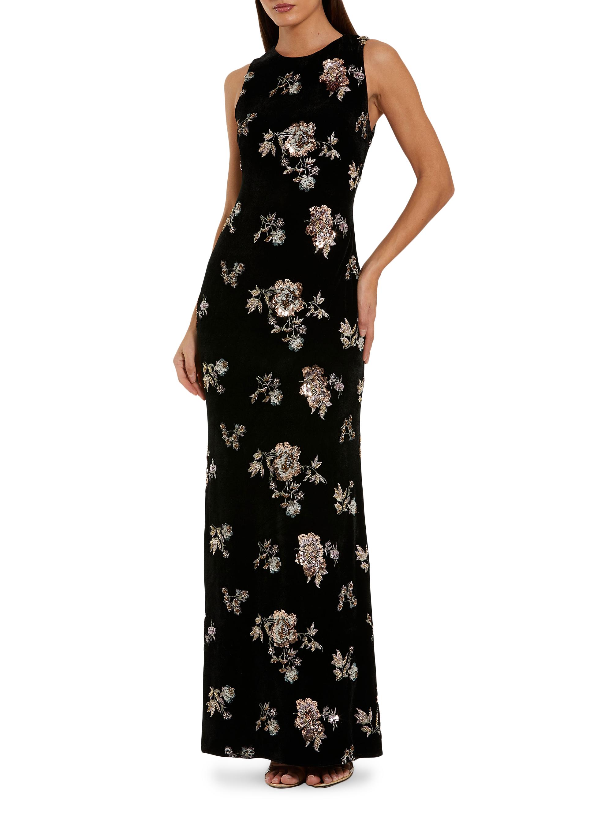 Mac Duggal Women's Floral Sequined Velvet Column Gown - Black Multi