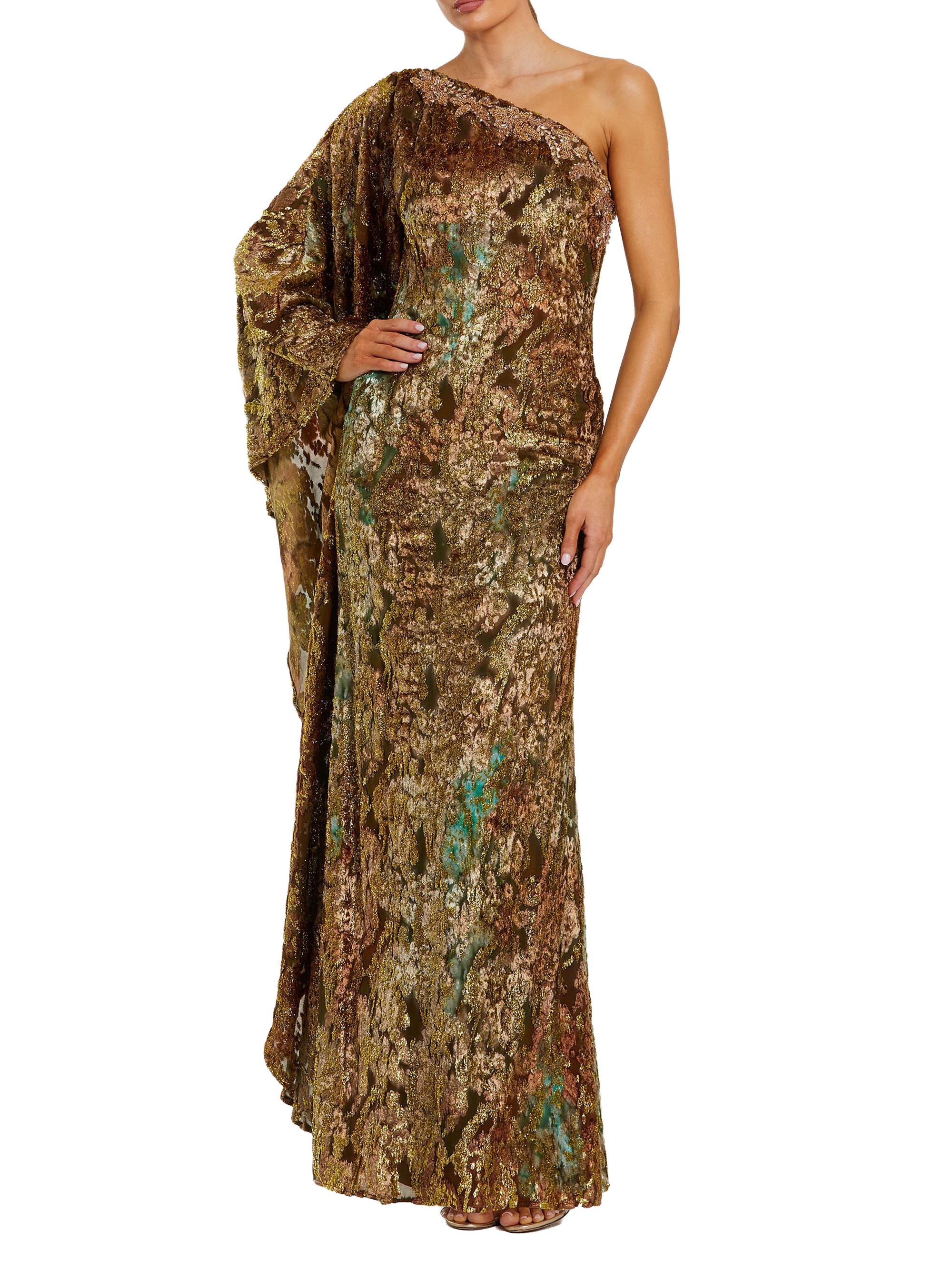 Mac Duggal Women's Beaded Burnout Velvet Kaftan Gown - Gold Multi