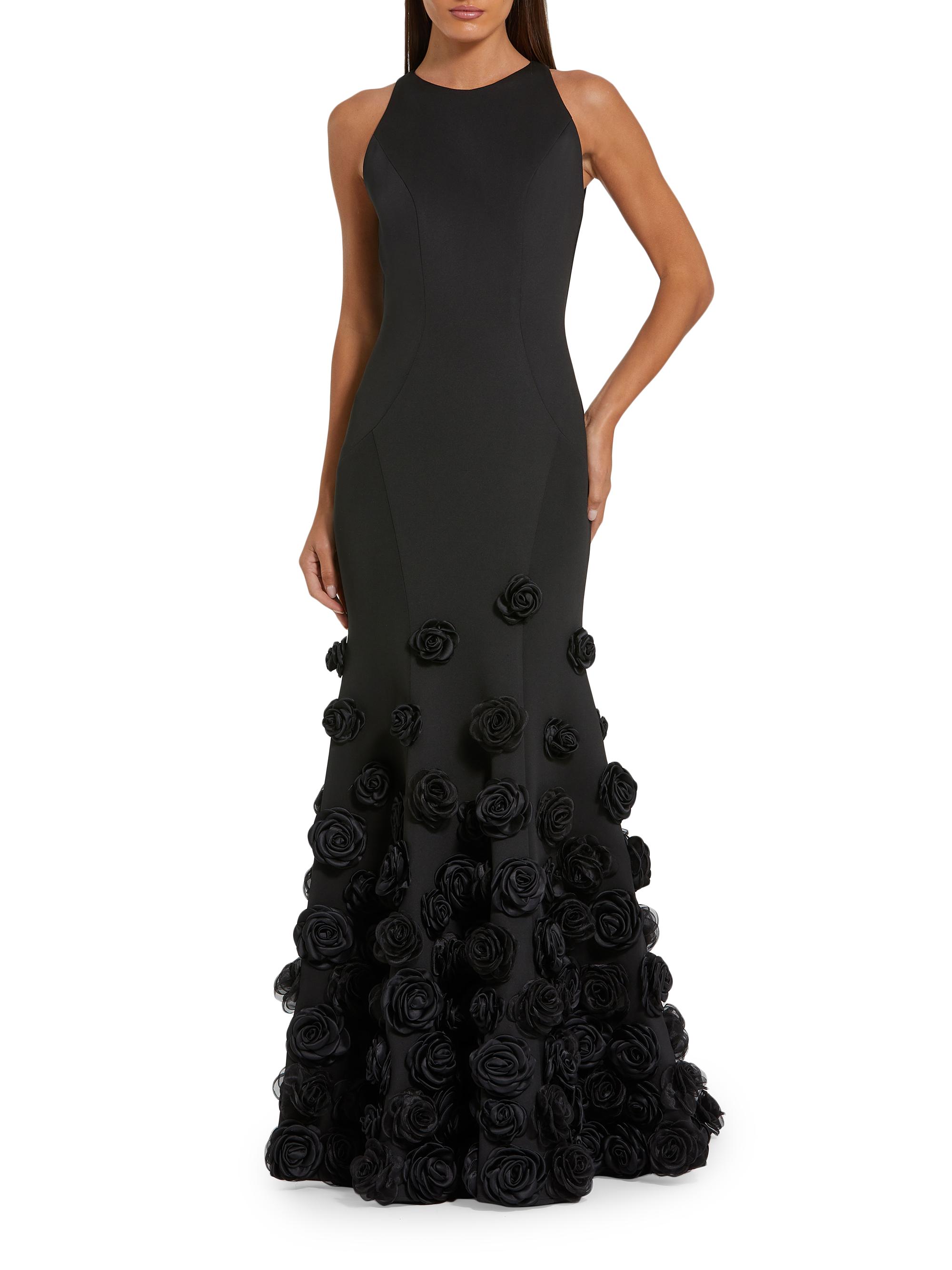 Mac Duggal Women's Rose Appliqué Crêpe Mermaid Gown - Black