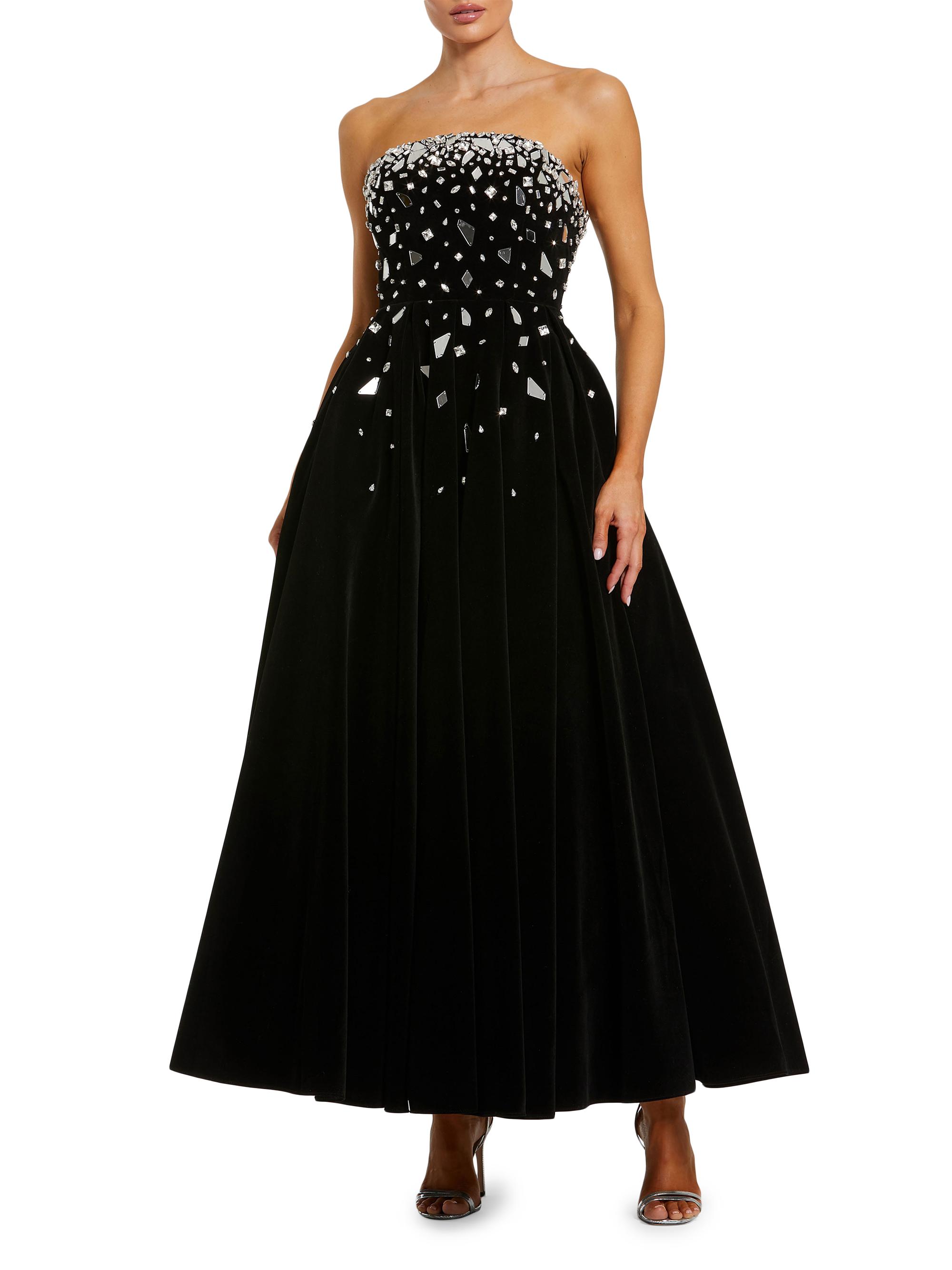 Mac Duggal Women's Glass-Embellished Velvet Tea-Length Dress - Black