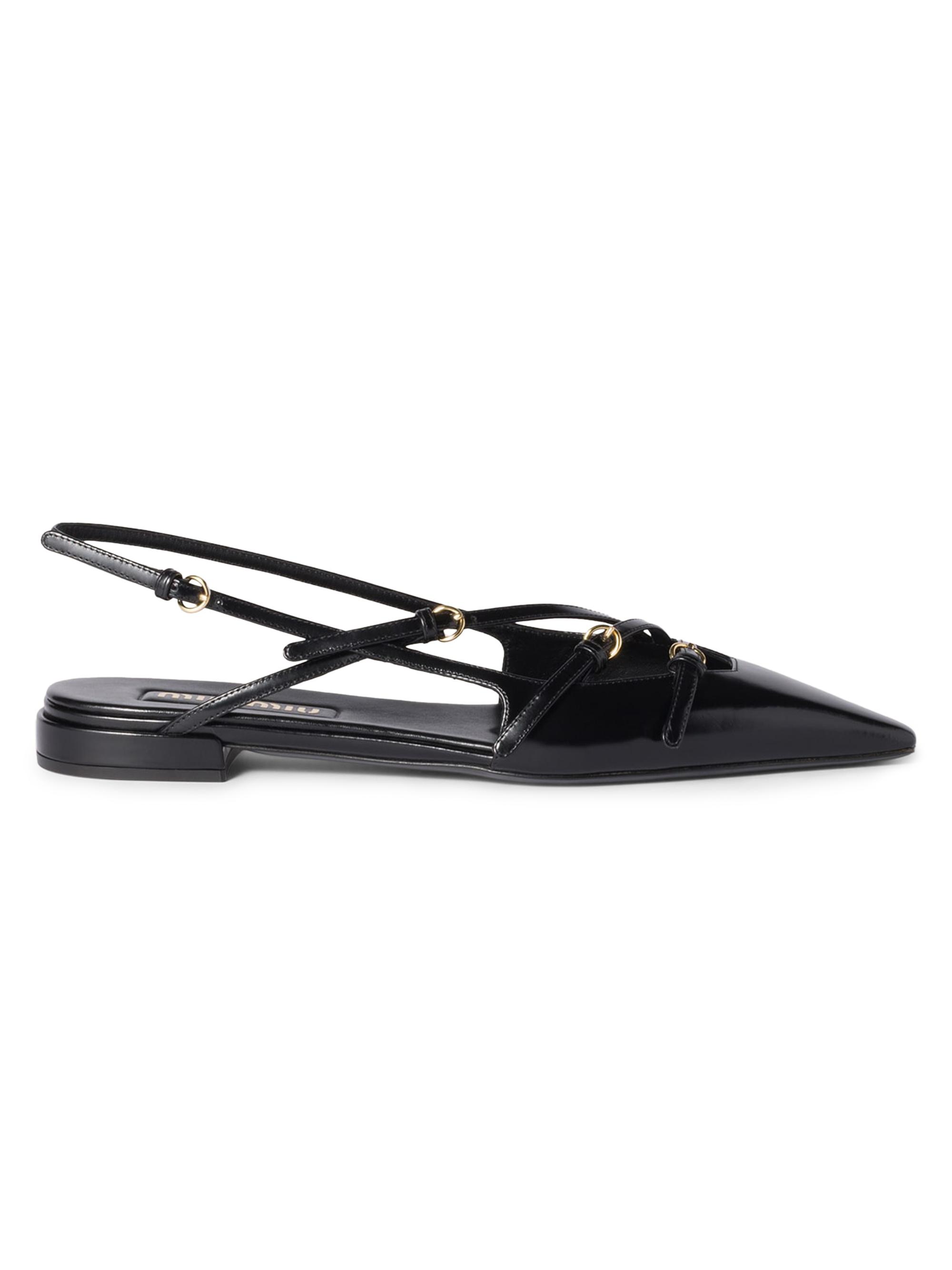 Miu Miu Women's Leather Slingback Ballerinas with Buckles - Black