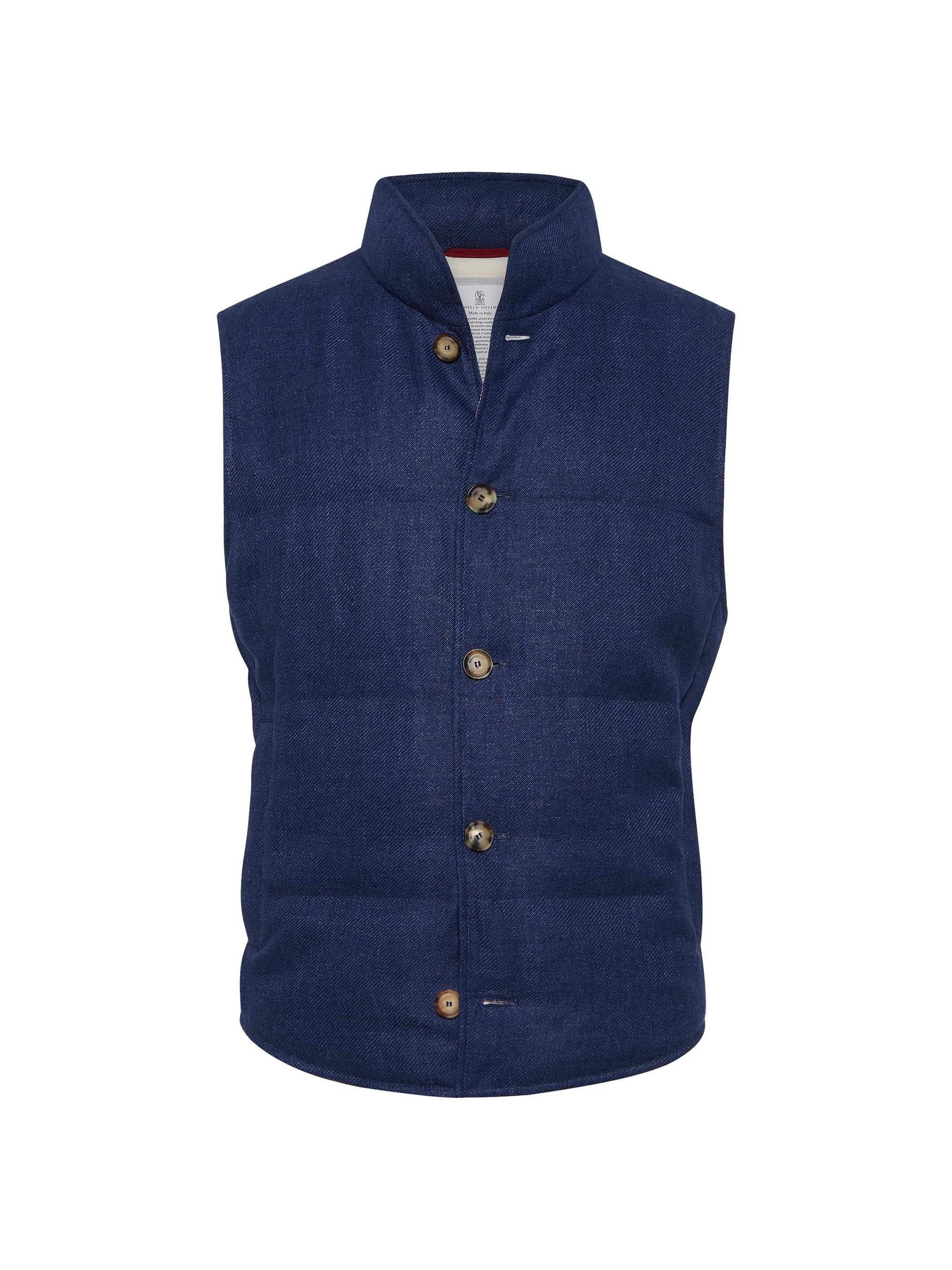 Brunello Cucinelli Men's Linen, Wool and Silk Diagonal Down Vest - Indigo