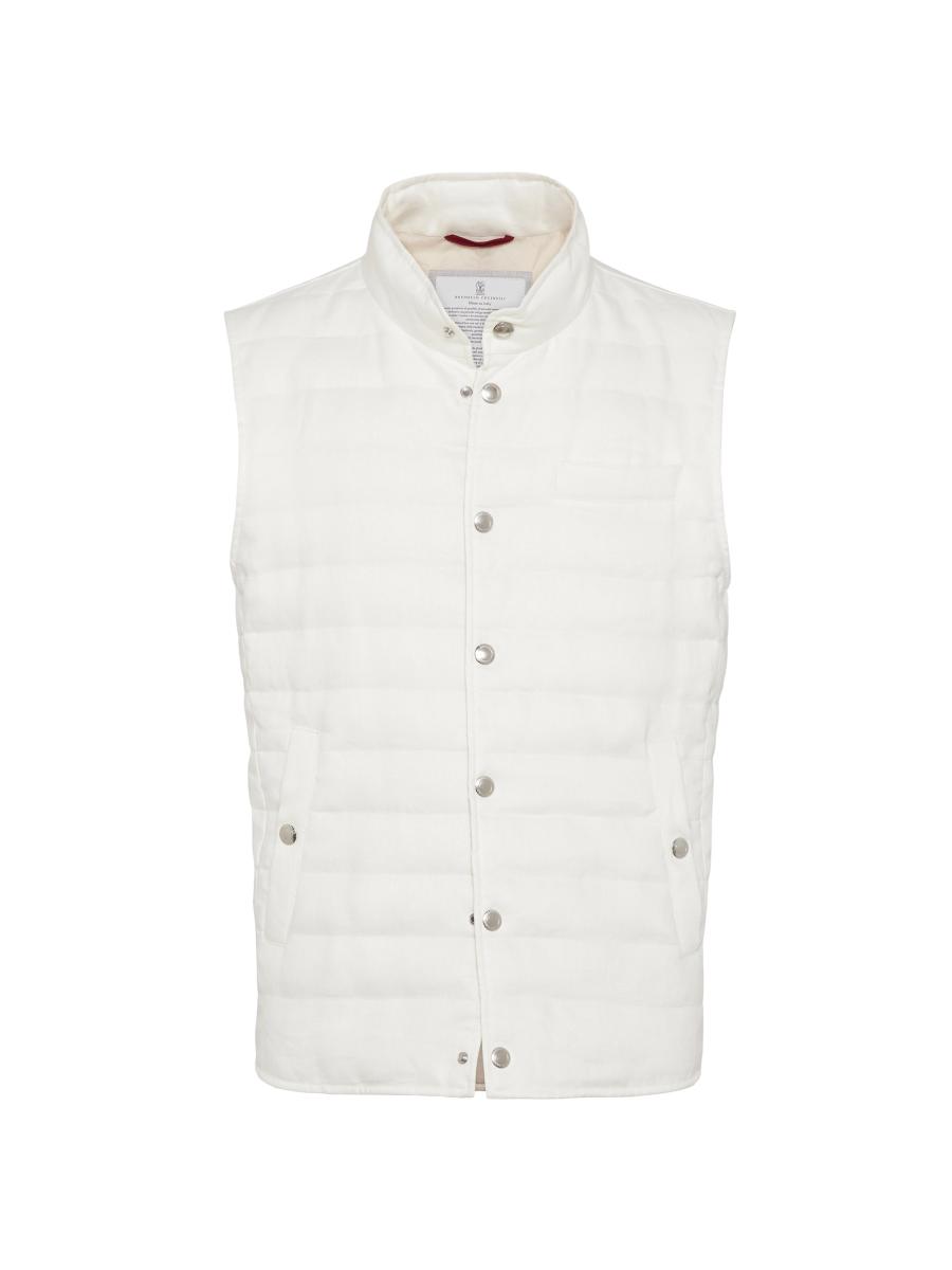 Brunello Cucinelli Denim Effect Linen Lightweight Down Vest