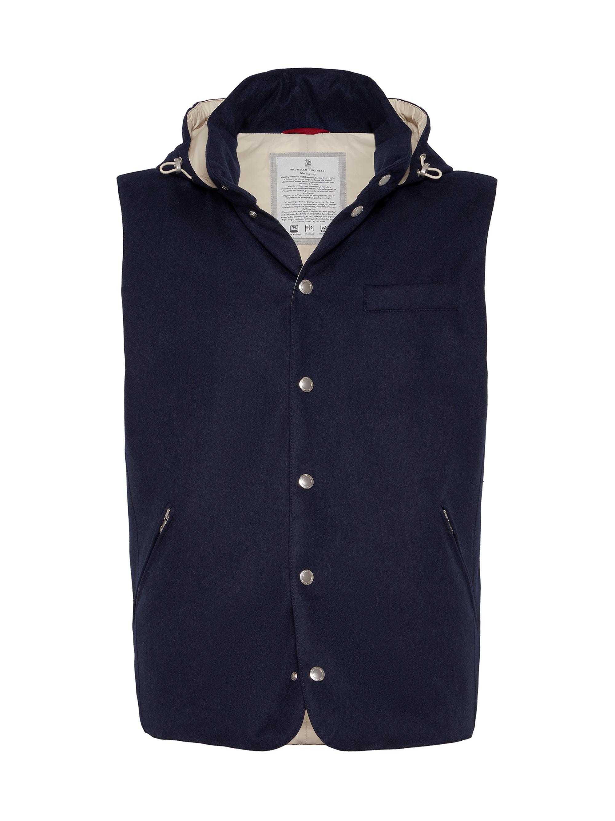 Brunello Cucinelli Men's Bonded Wool Beaver Cloth Down Vest - Blue