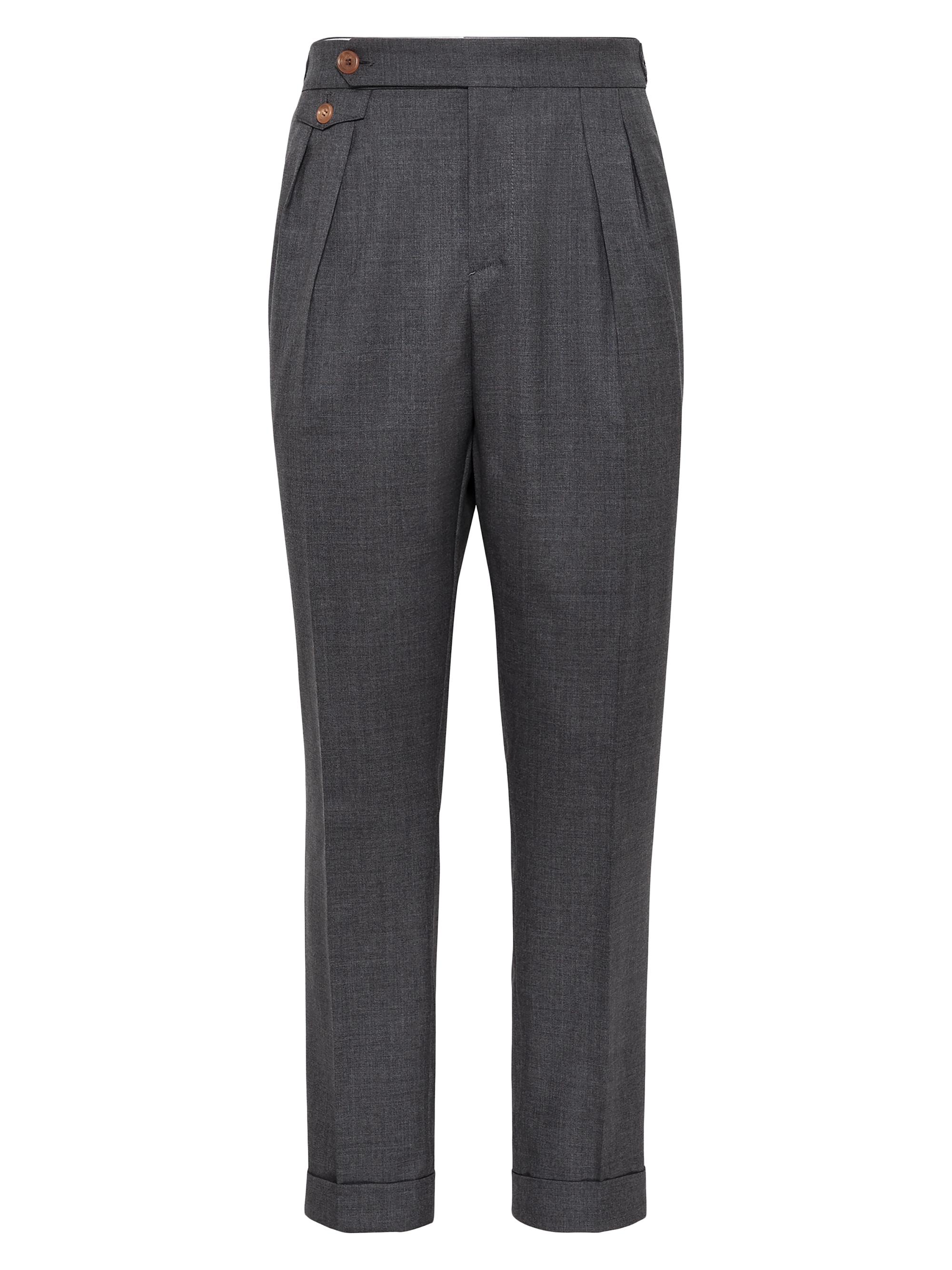 Brunello Cucinelli Men's Virgin Wool Fresco Tailor Fit Trousers - Lead