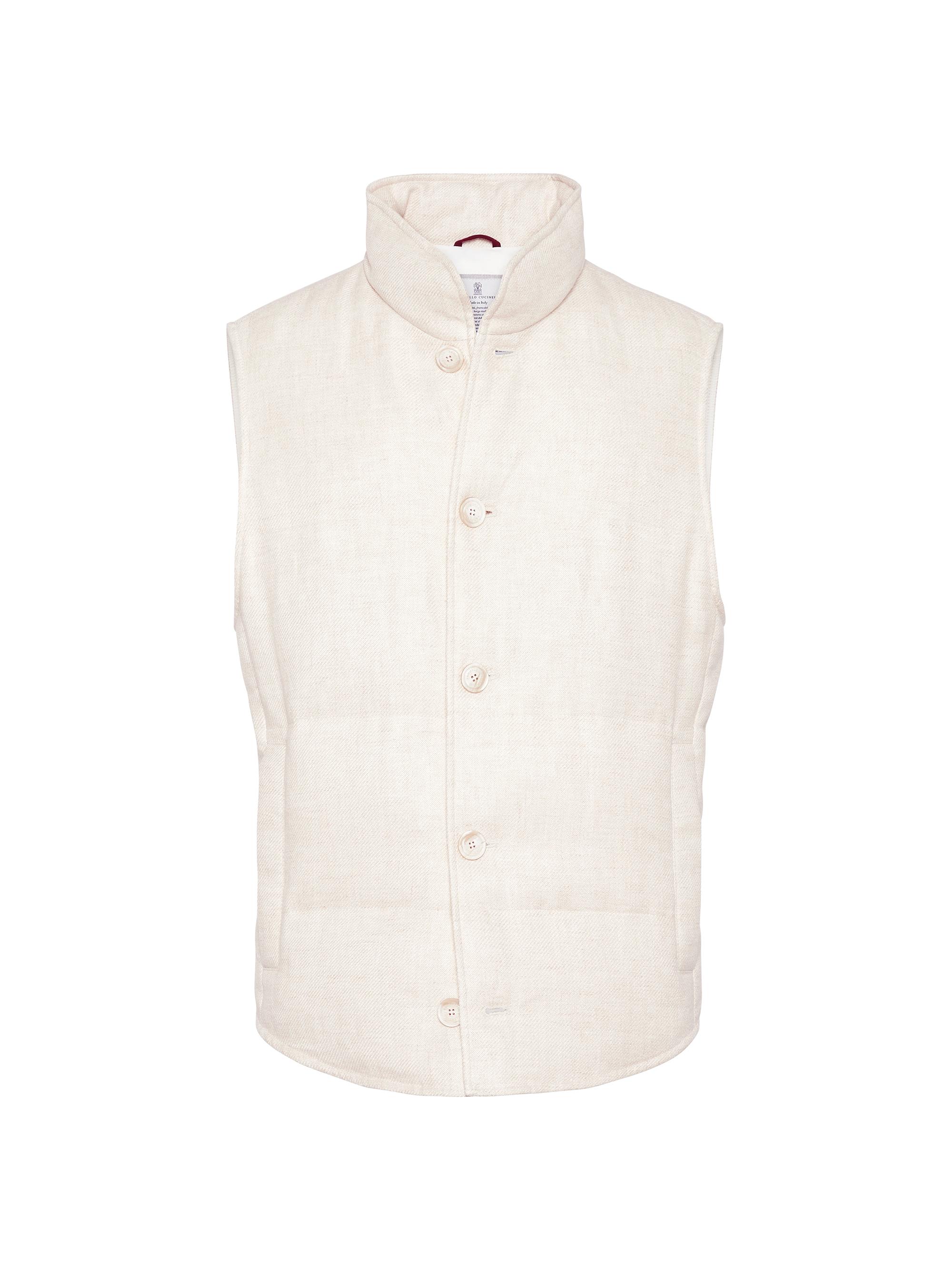 Brunello Cucinelli Men's Linen, Wool and Silk Diagonal Down Vest - Sand