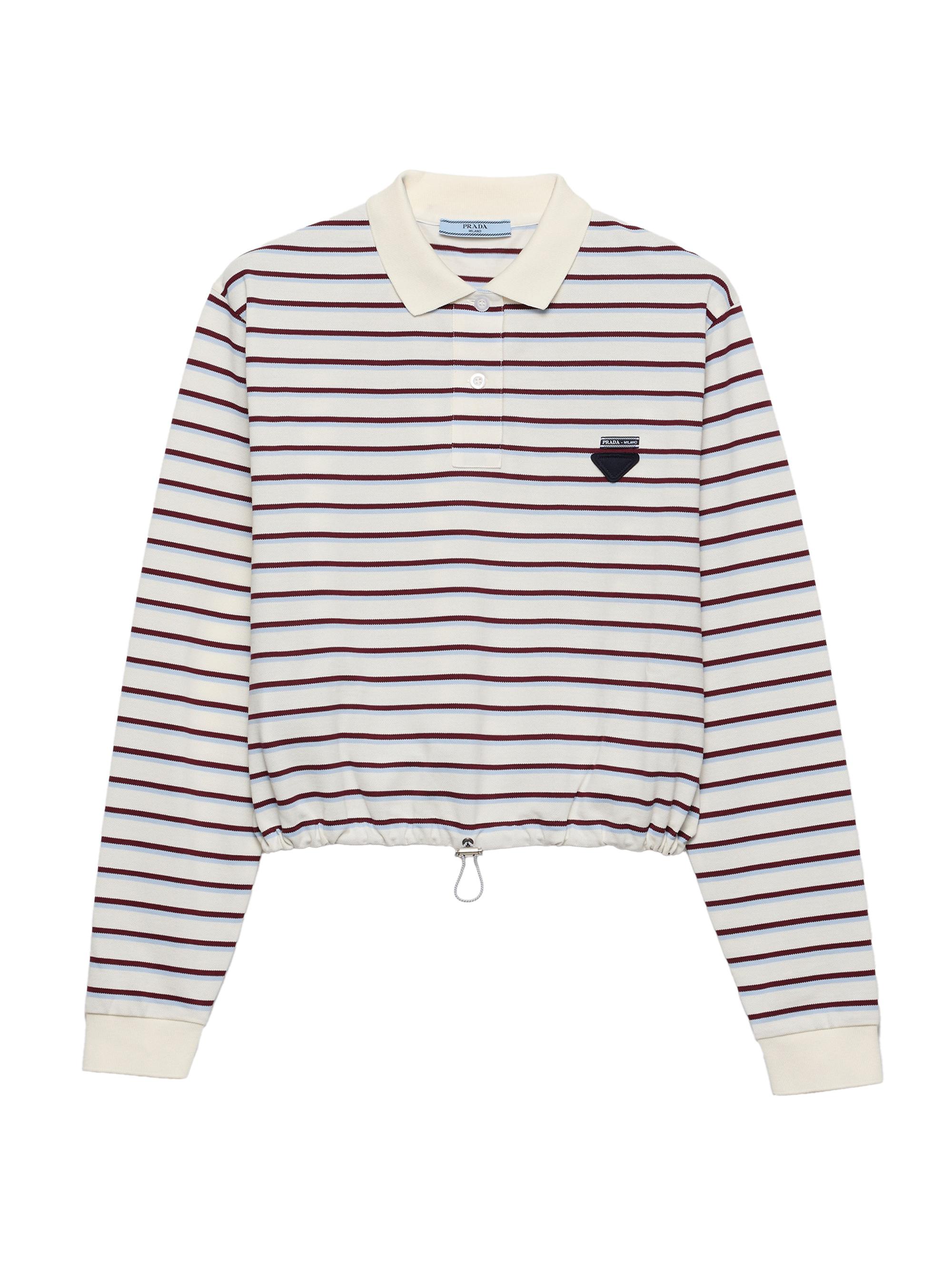 Prada Women's Striped Piqué Polo Shirt - Beige Khaki