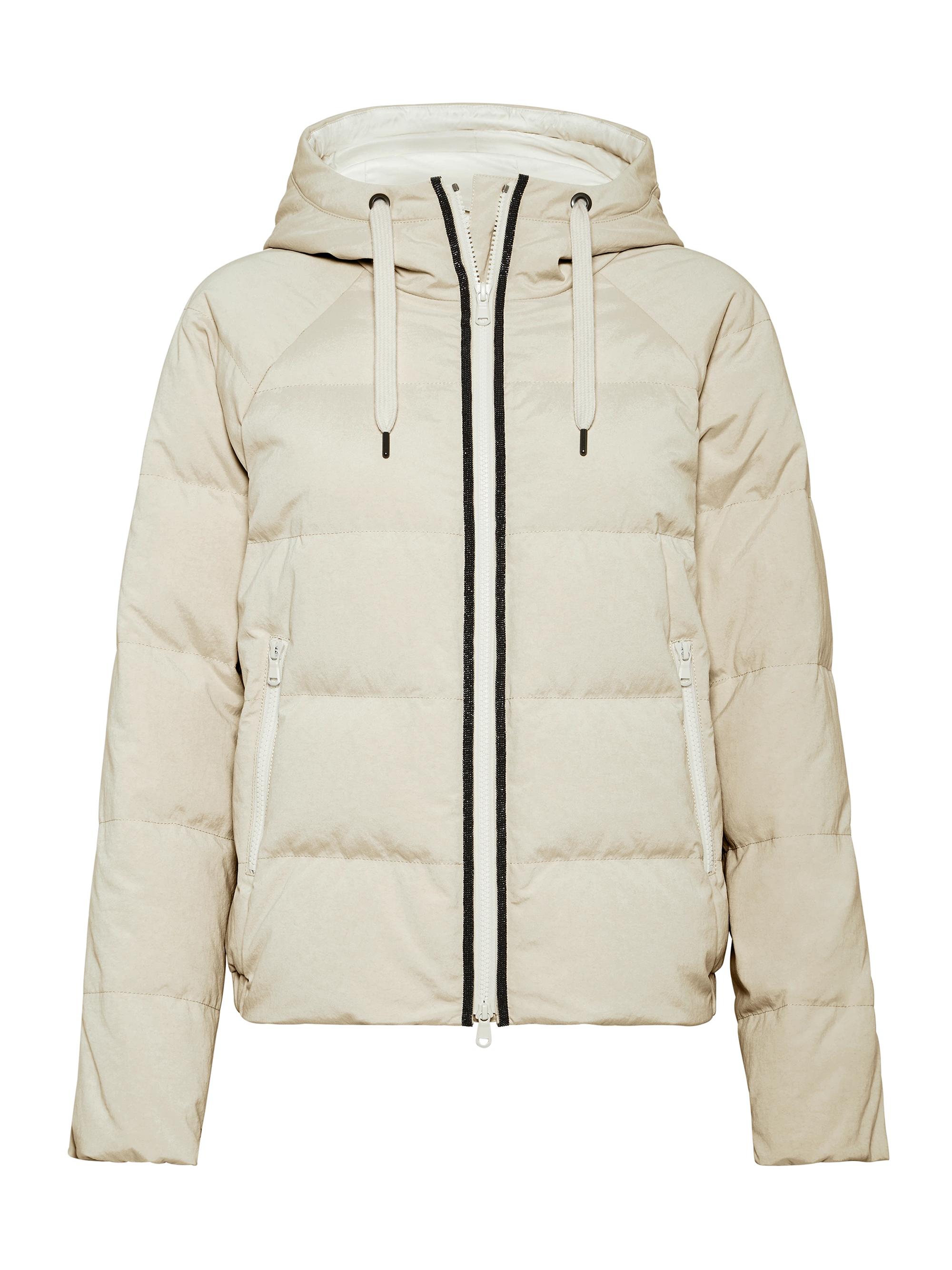 Brunello Cucinelli Women's Techno Canvas Hooded Down Jacket with Shiny Eyelets - Buff