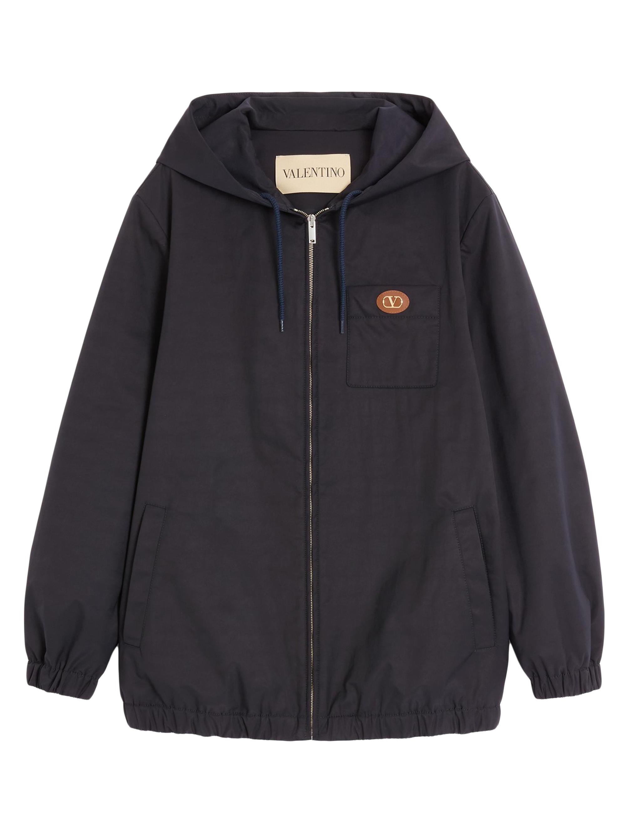 Valentino Garavani Men's Nylon Hooded Jacket with VLogo Patch - Navy