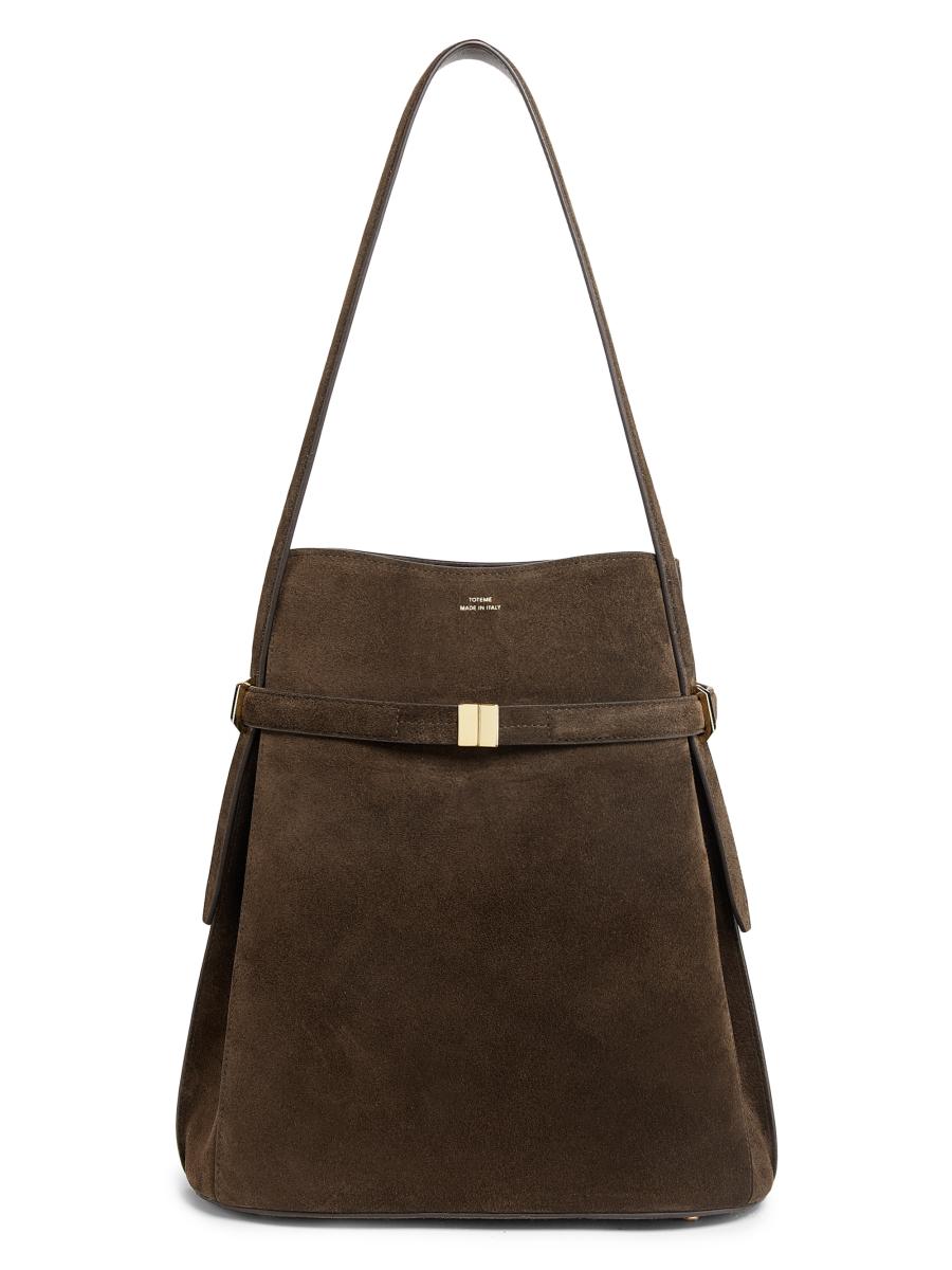 Totême Women's Belted Suede Bucket Bag In Brown