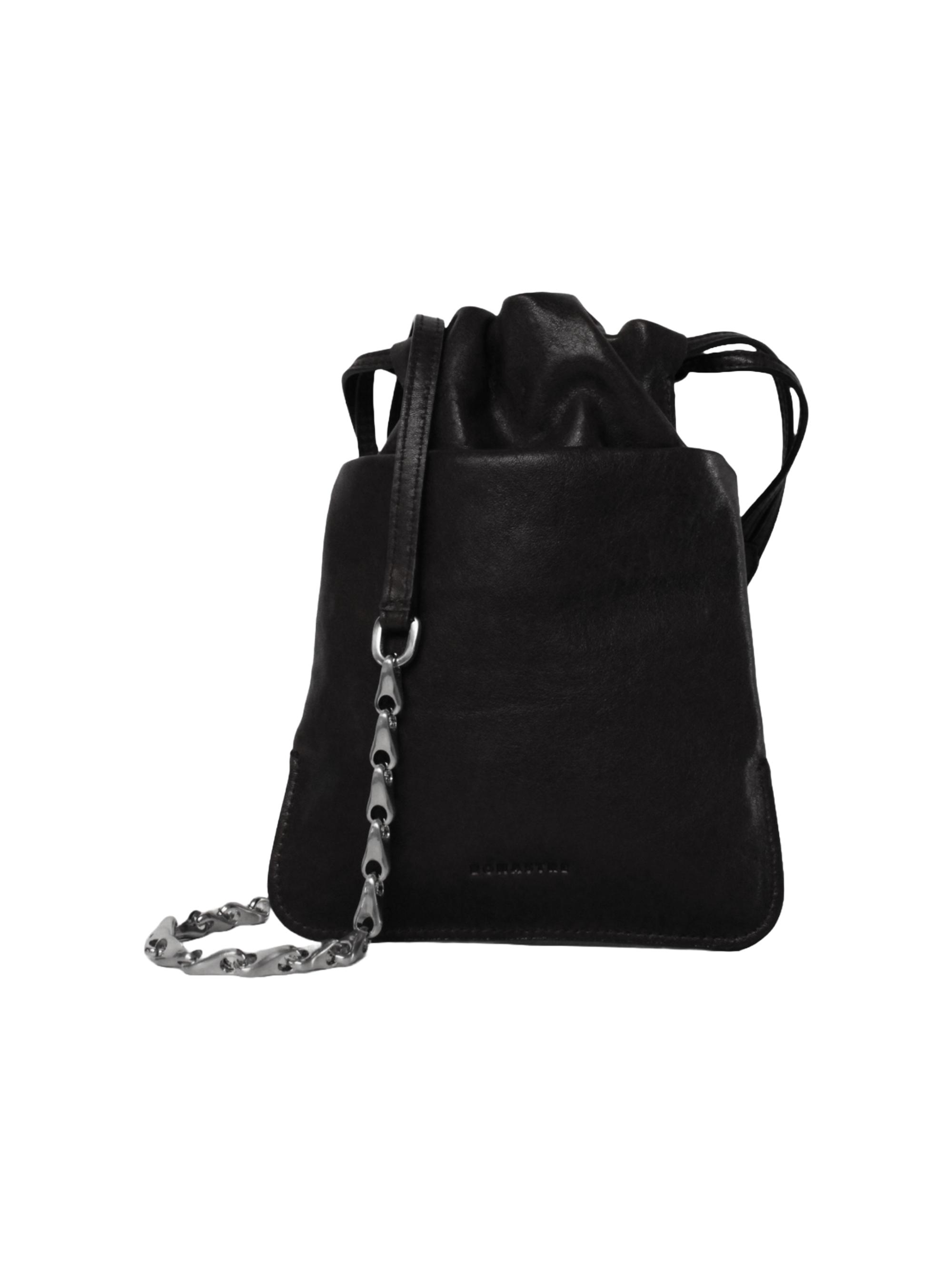 BONASTRE Men's Cloud Leather Pouch With Chain - Shiny Black