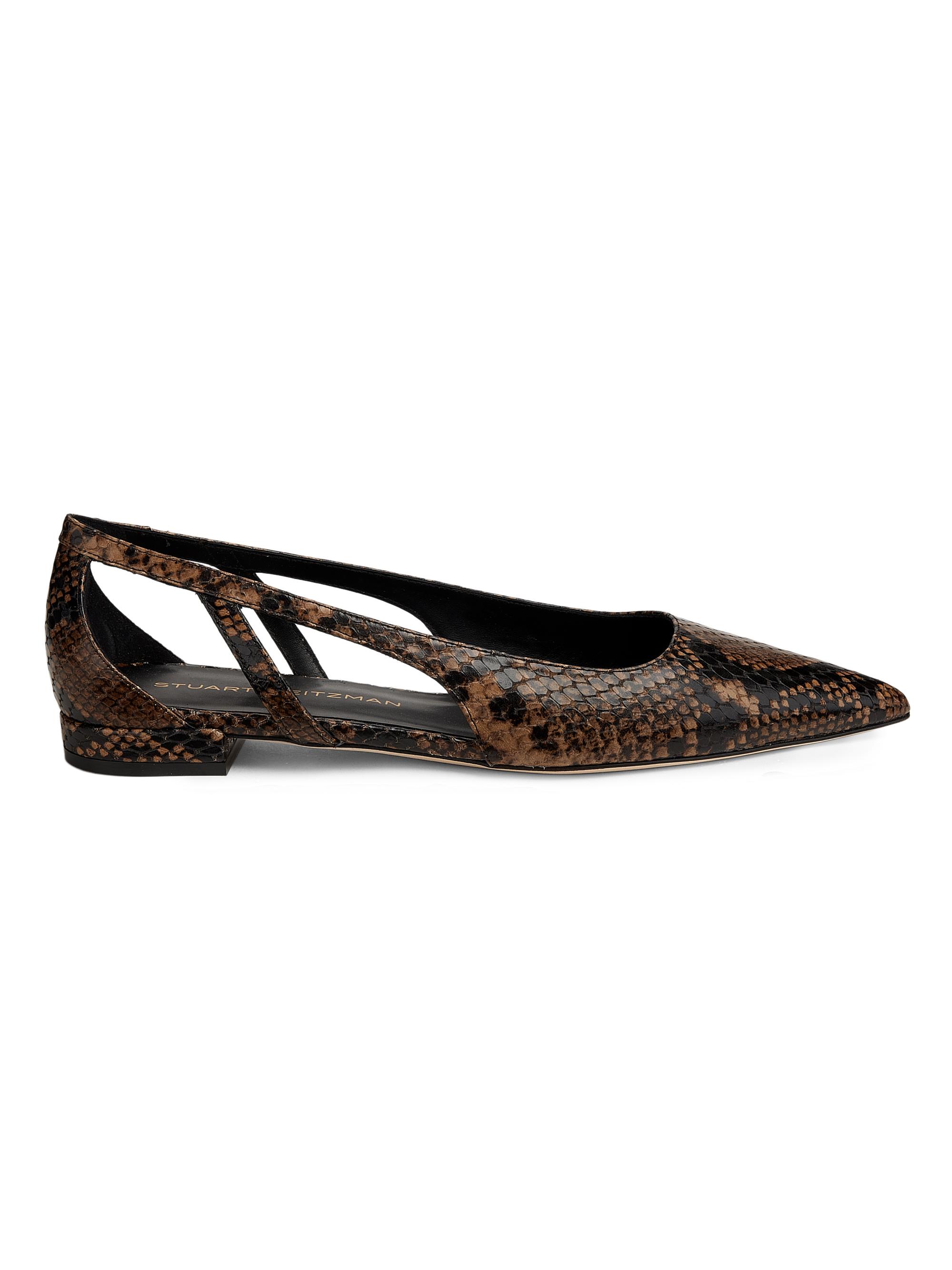 Stuart Weitzman Women's Flat Stuart Power Snake-Embossed Leather Cut-Out Flats - Espresso