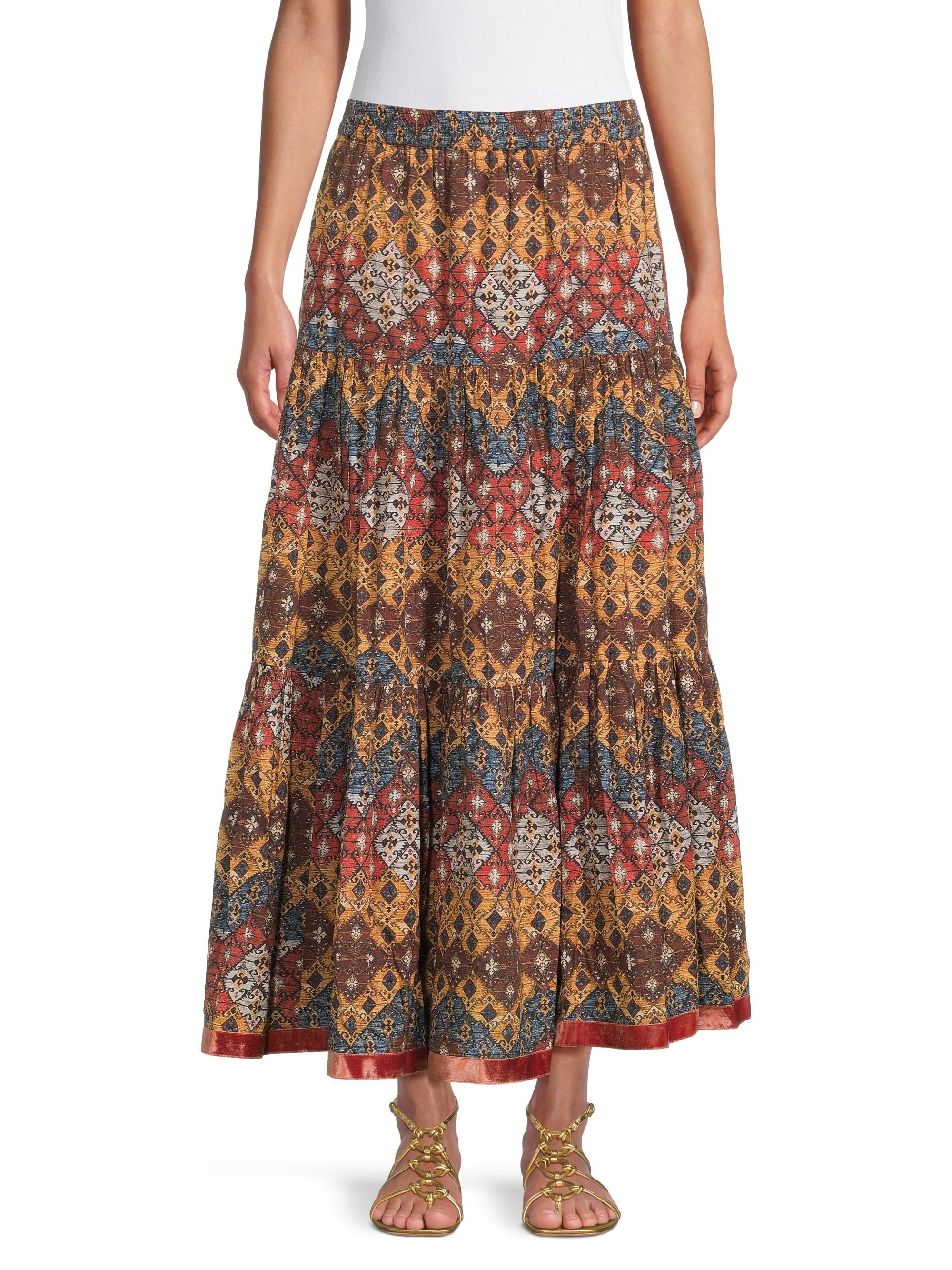 Ro's Garden Women's Frilly Tiered Cotton Skirt - Brown Lachen - side view in Brown lachen