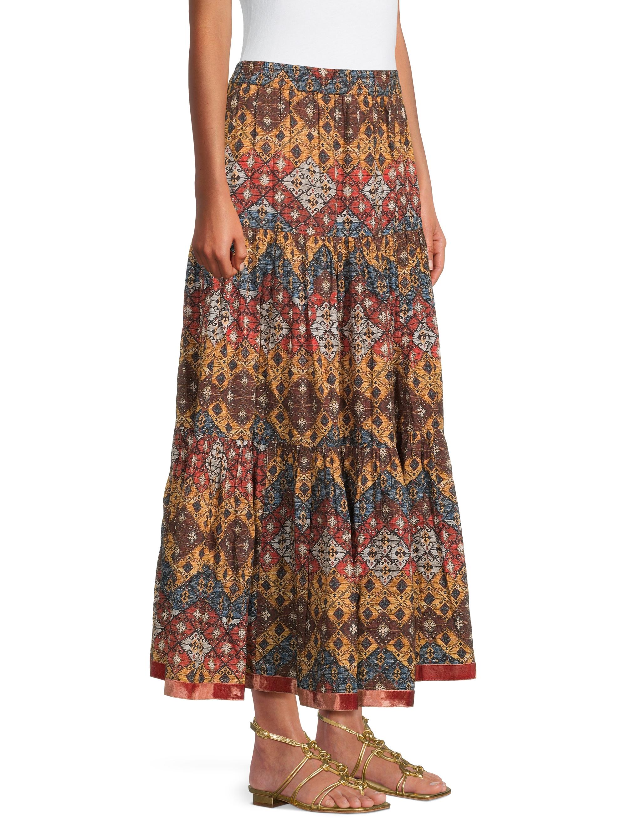 Ro's Garden Women's Frilly Tiered Cotton Skirt - Brown Lachen - detail view in Brown lachen